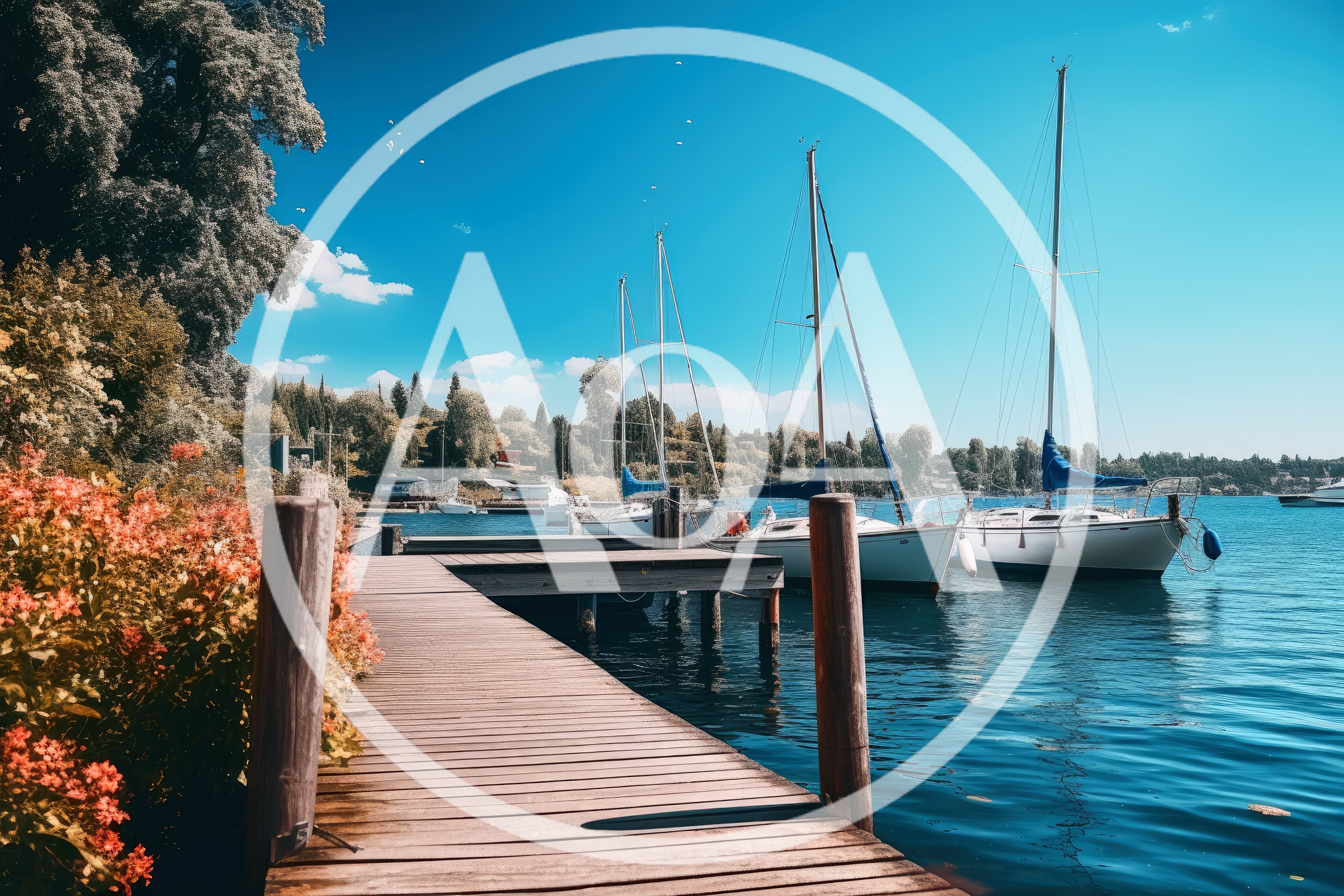 Wooden Pier Leading To Sailboats On A Sunny Lake
