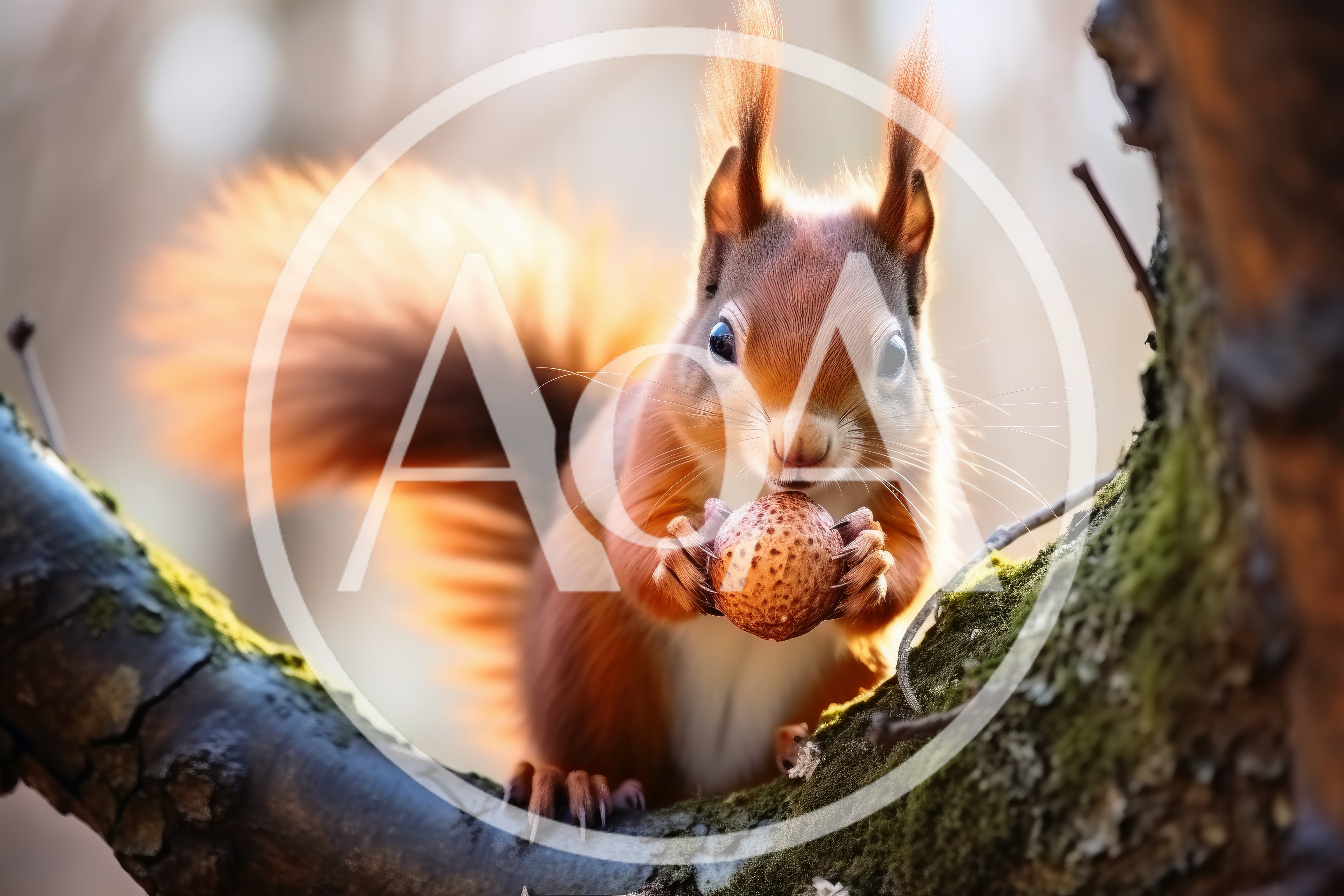 Red Squirrel Holding A Nut On A Tree Branch