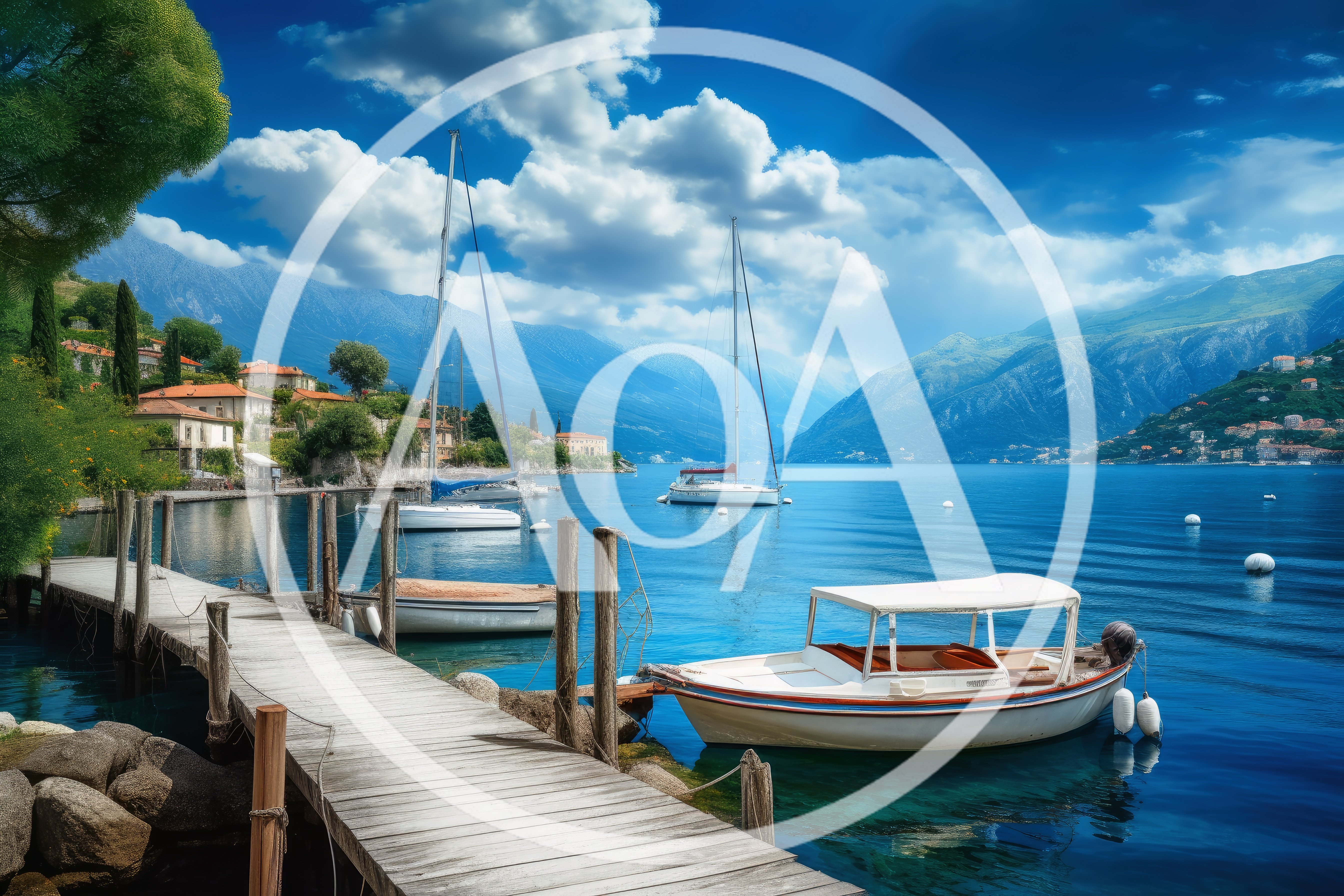 Wooden Pier With Boats On Lake Como Italy