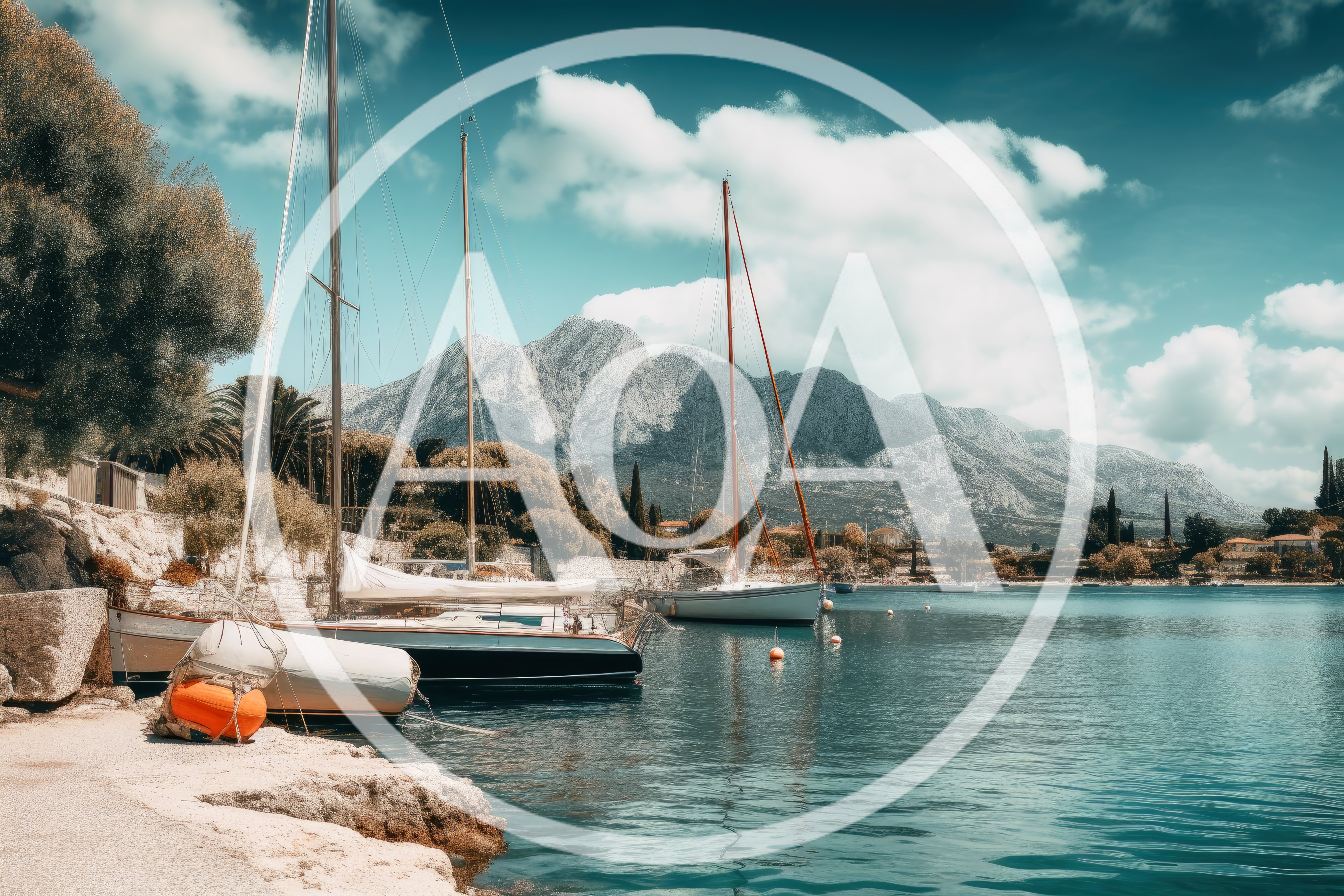 Sailboats Moored at a Scenic Mediterranean Coastal Harbor