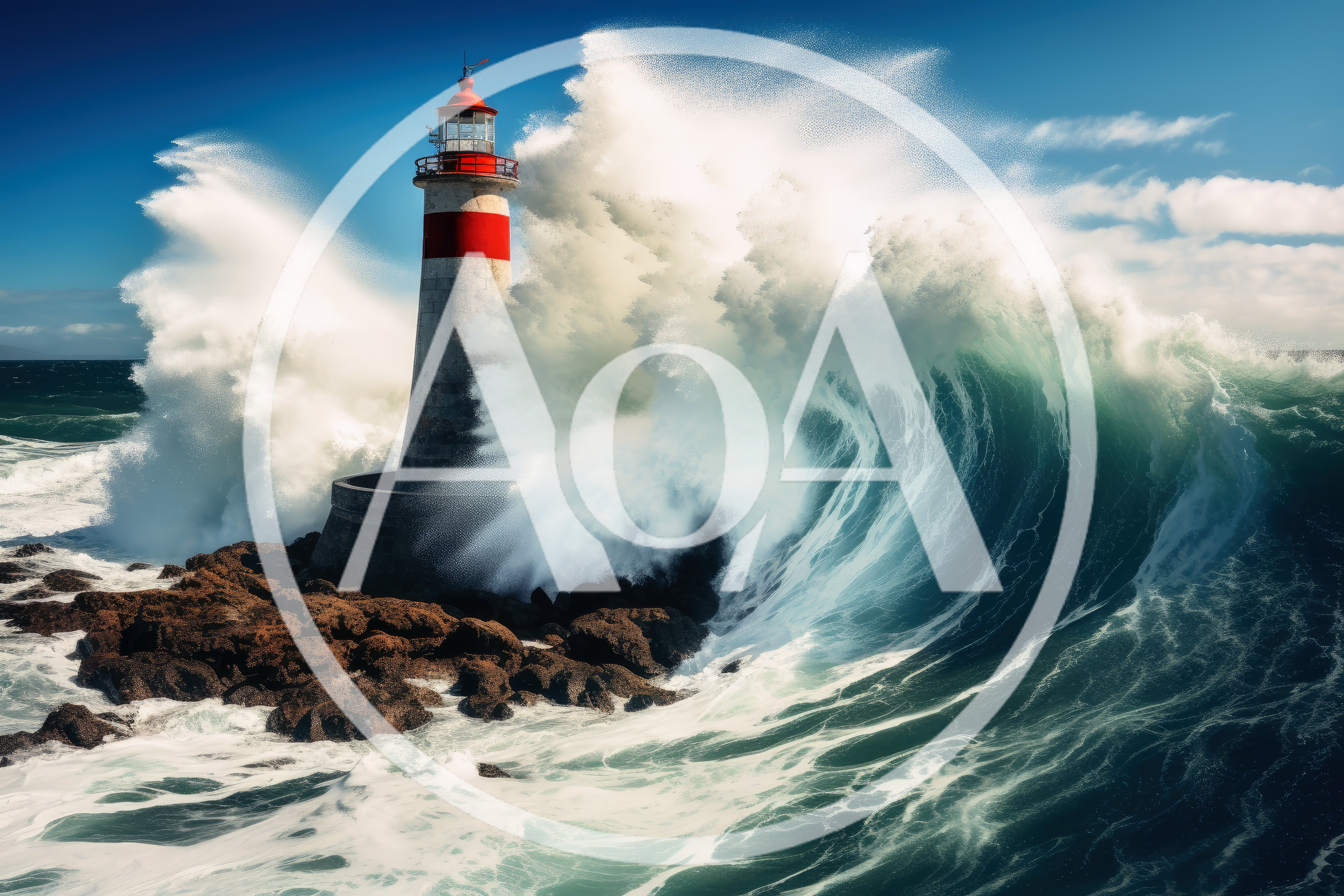 Lighthouse Standing Against Massive Crashing Ocean Waves