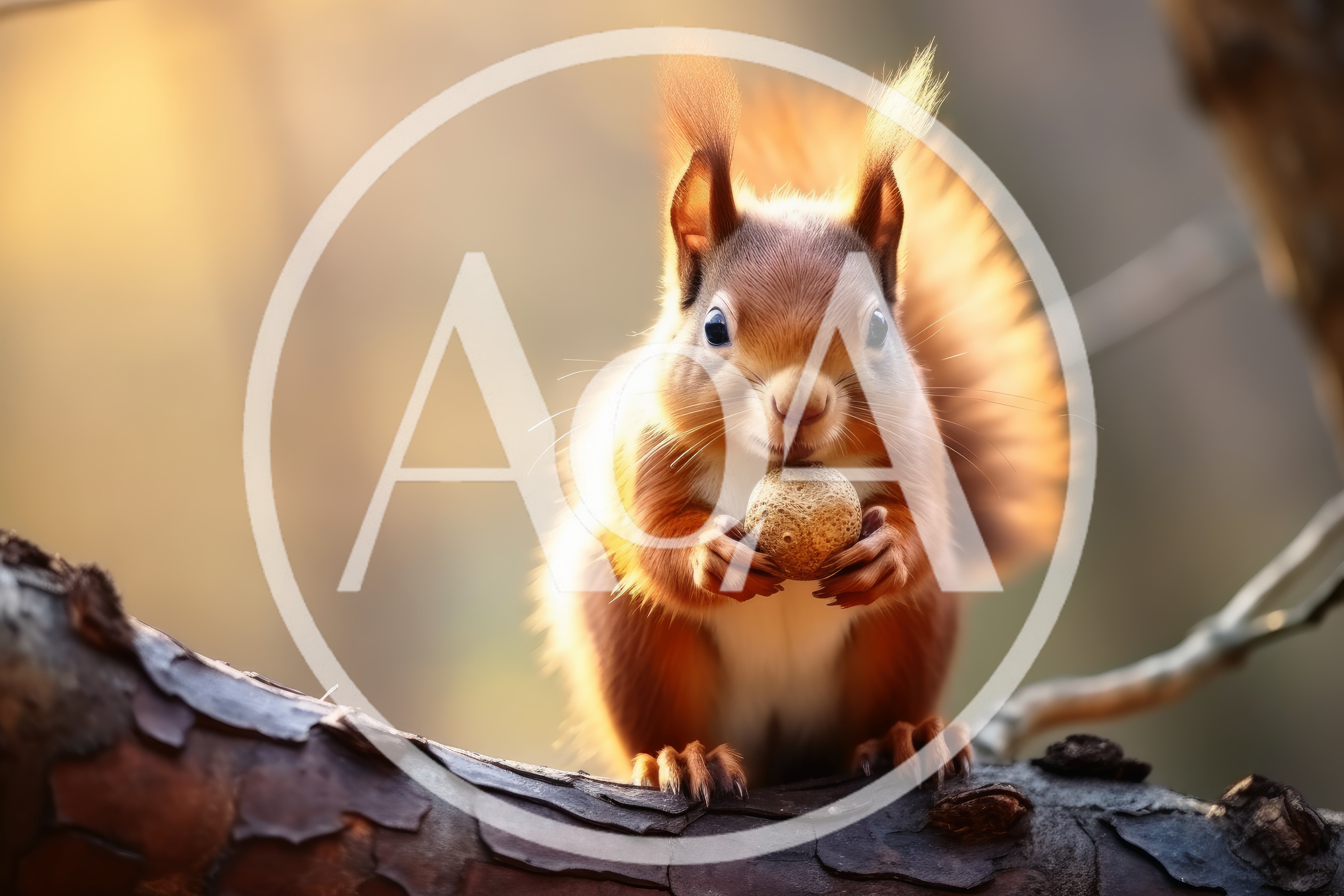 Red Squirrel Holding A Nut On A Tree Branch