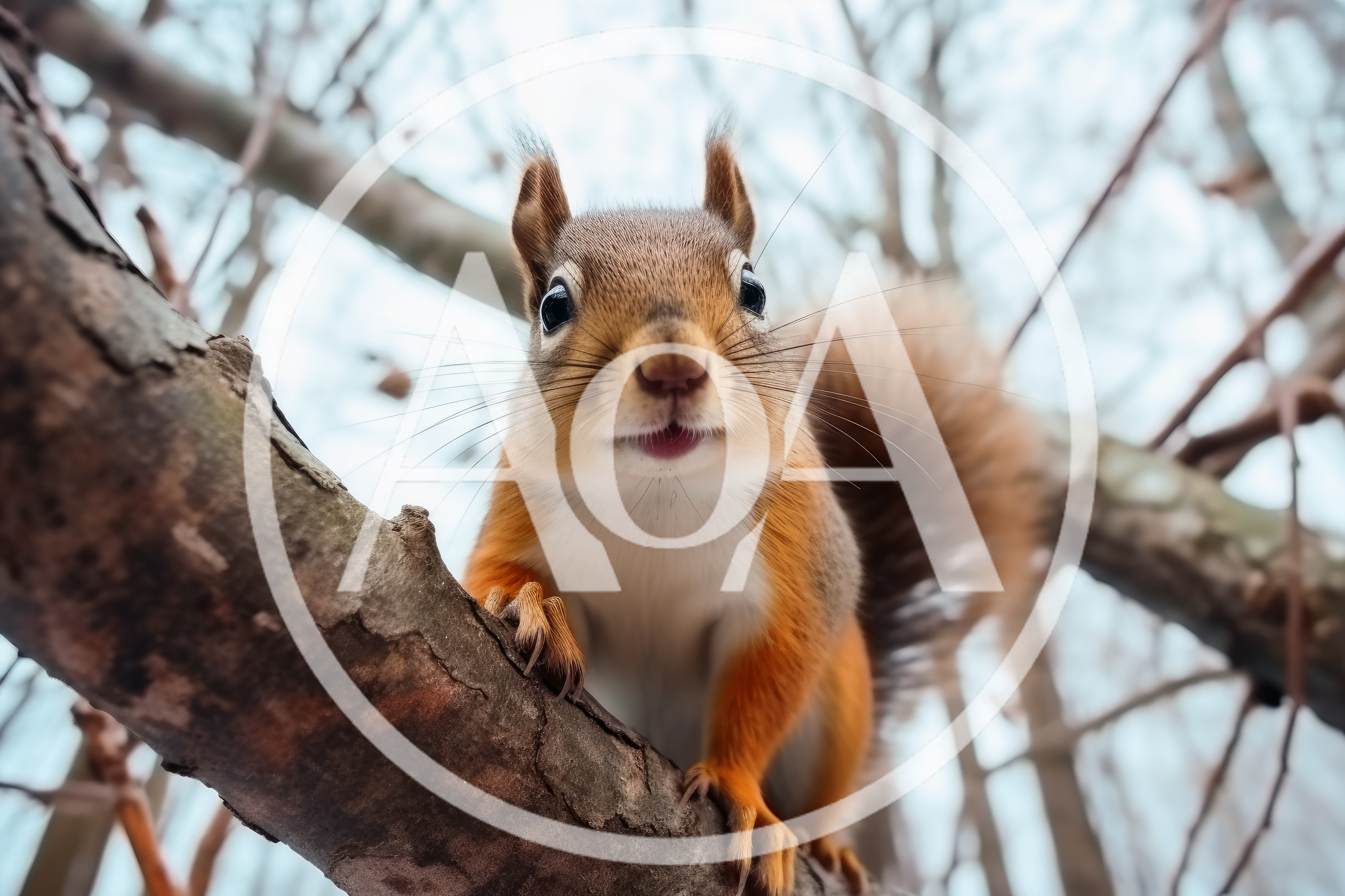 Red Squirrel Perched On A Tree Branch