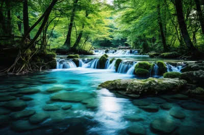 Serene Waterfall Cascading Over Mossy Rocks In Lush Forest