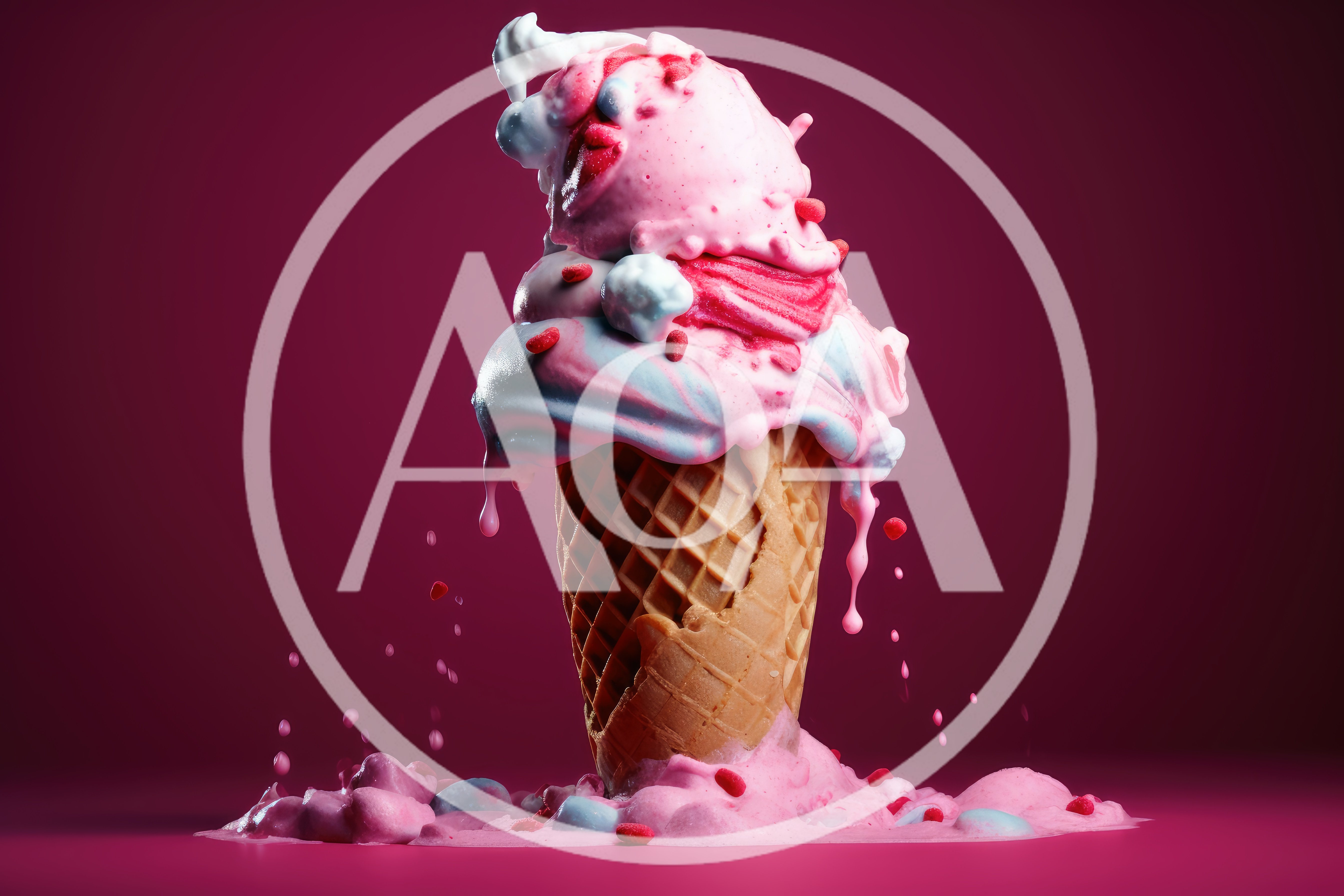Melting Strawberry And Vanilla Ice Cream Cone