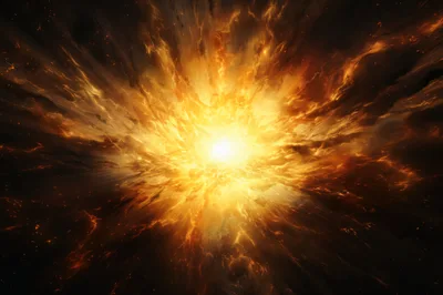 Abstract Cosmic Explosion With Radiant Golden Light