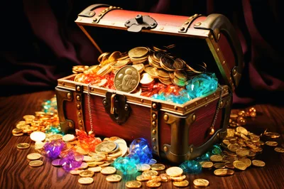 Open Wooden Treasure Chest Filled With Gold Coins