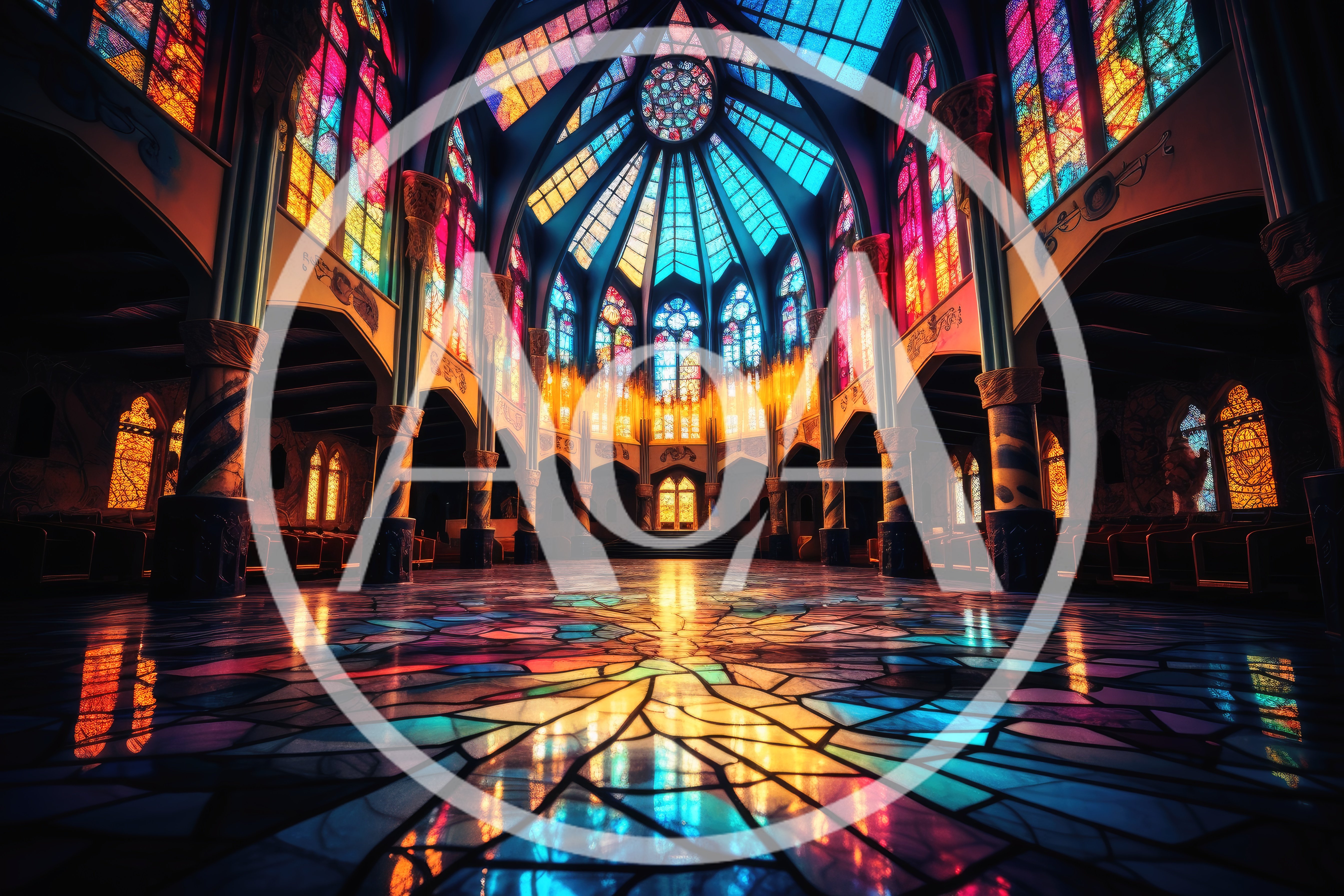 Grand Cathedral Interior With Vibrant Stained Glass Windows