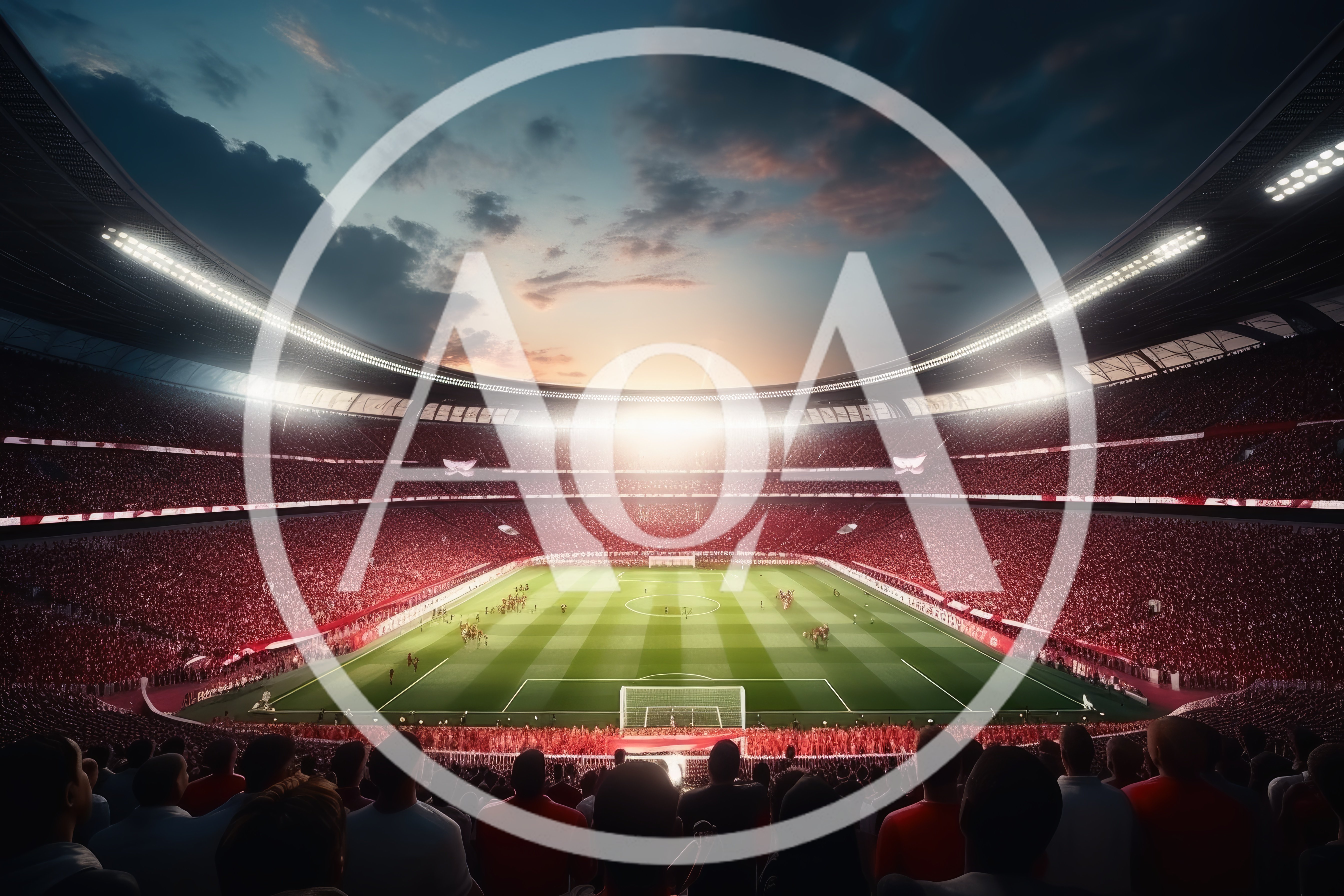 Panoramic View Of A Packed Football Stadium At Sunset
