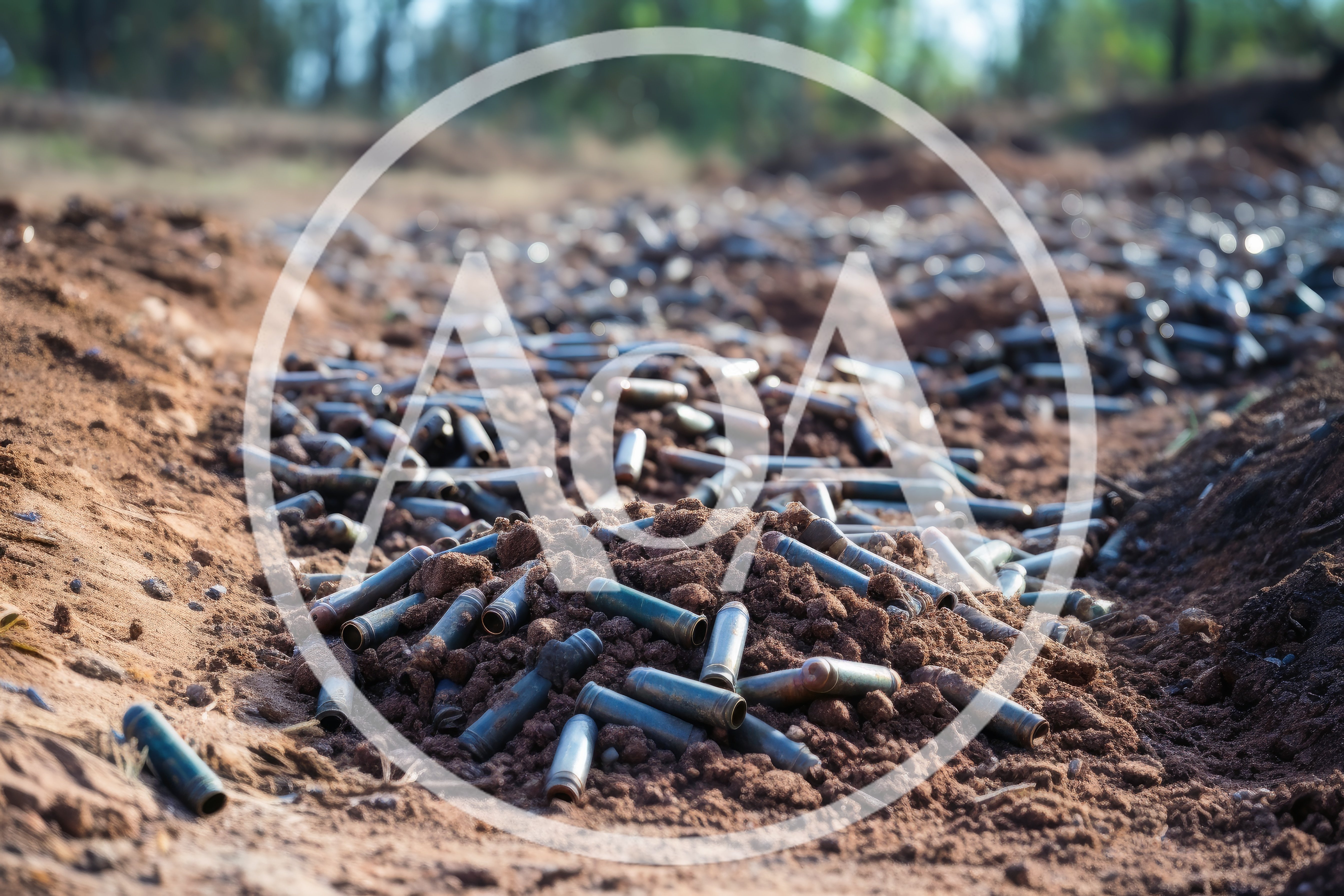Spent Bullet Casings Scattered on Dirt Ground