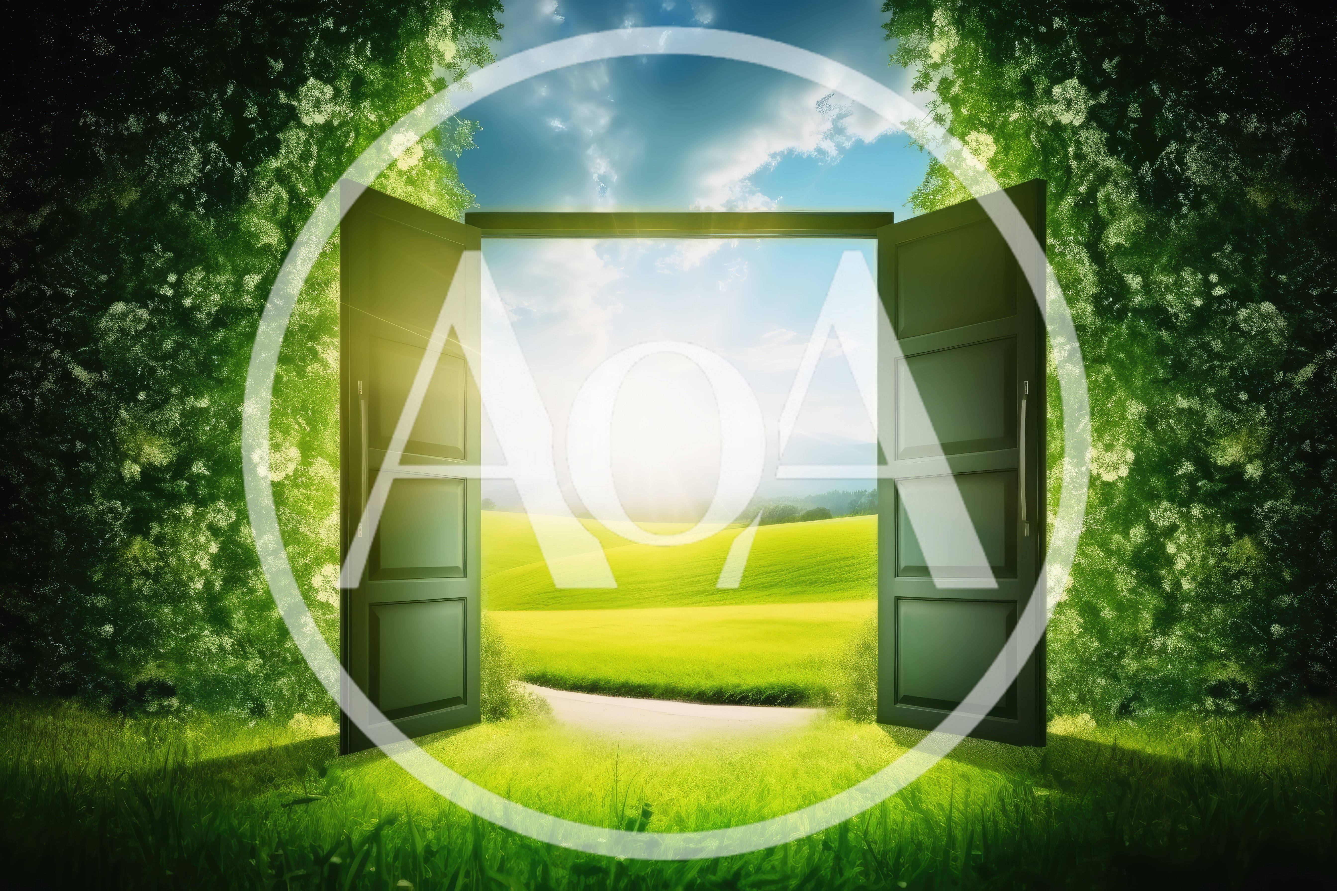 Open Doorway Leading To A Sunny Green Meadow