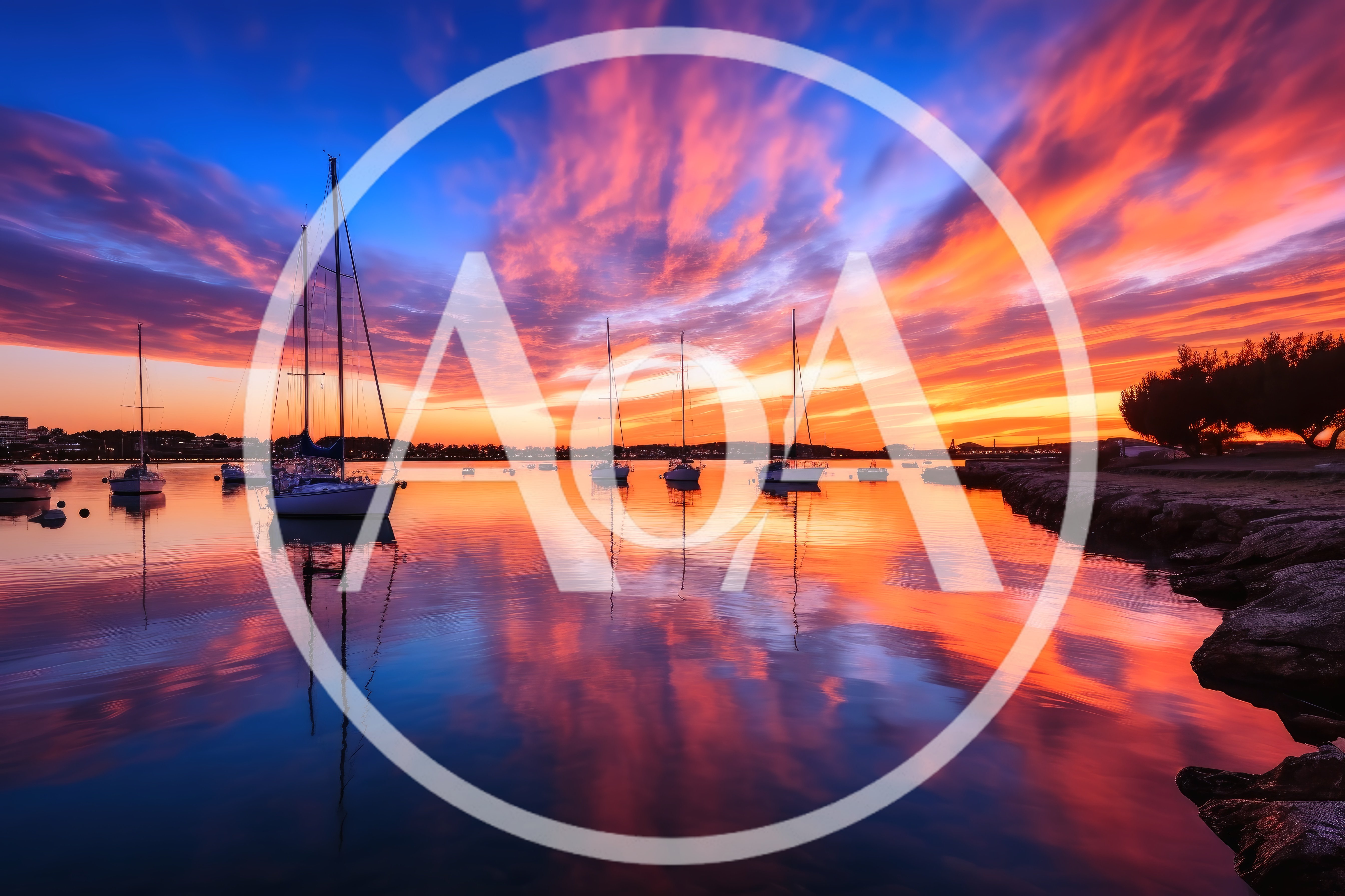 Sailboats Anchored In A Calm Harbor At Sunset