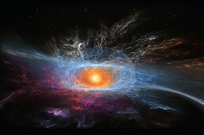 Abstract Cosmic Galaxy Explosion With Glowing Light Rings