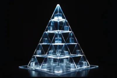 Illuminated Acrylic Pyramid Sculpture With Internal Cubes