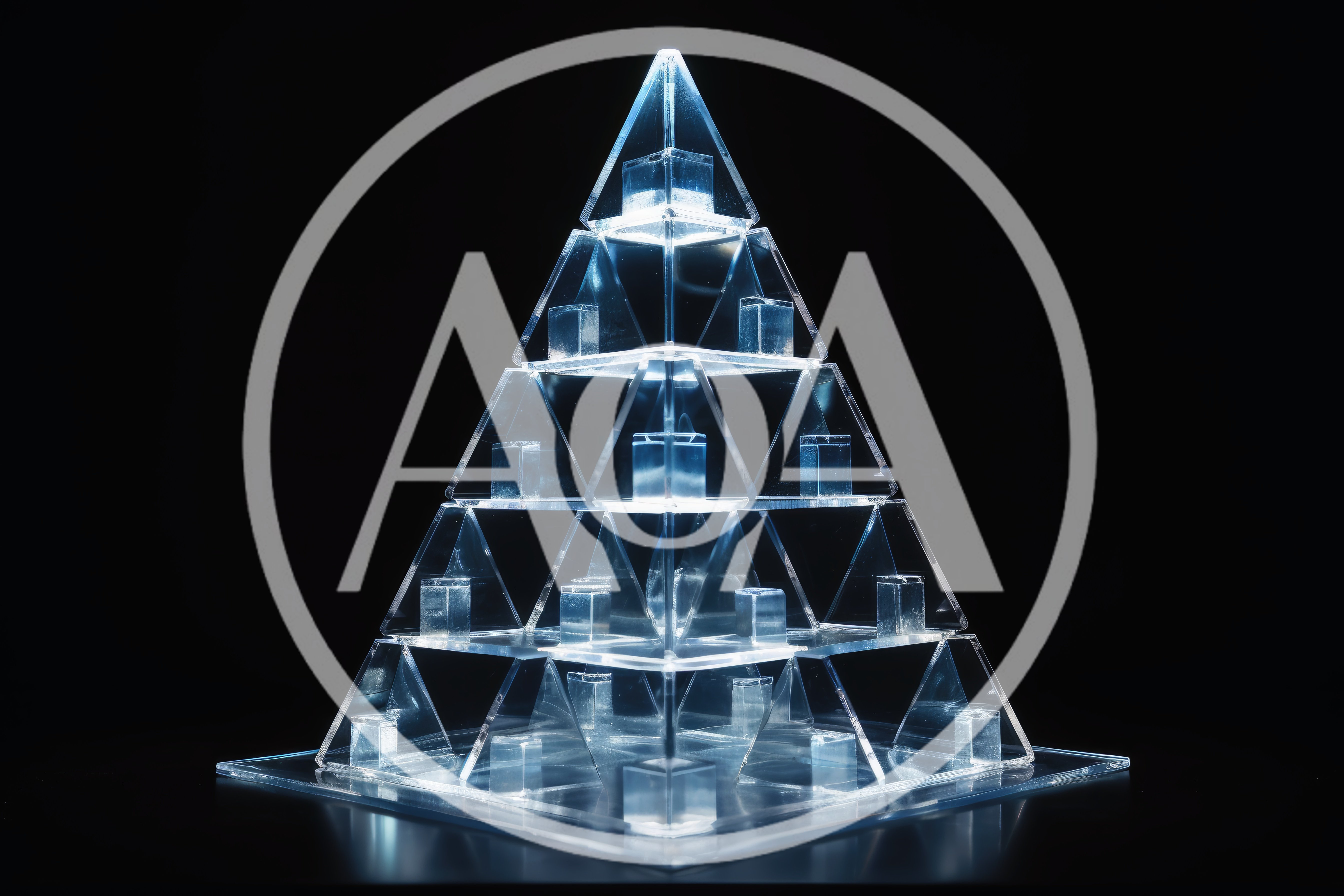 Illuminated Acrylic Pyramid Sculpture With Internal Cubes