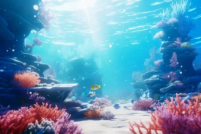 Vibrant Coral Reef Underwater Scene With Tropical Fish