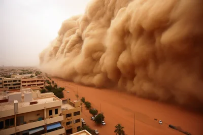 Massive Sandstorm Approaching A Desert City