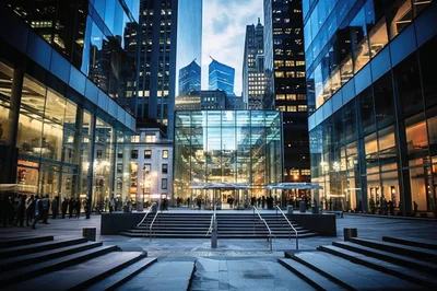 Modern Glass Architecture Plaza In New York City
