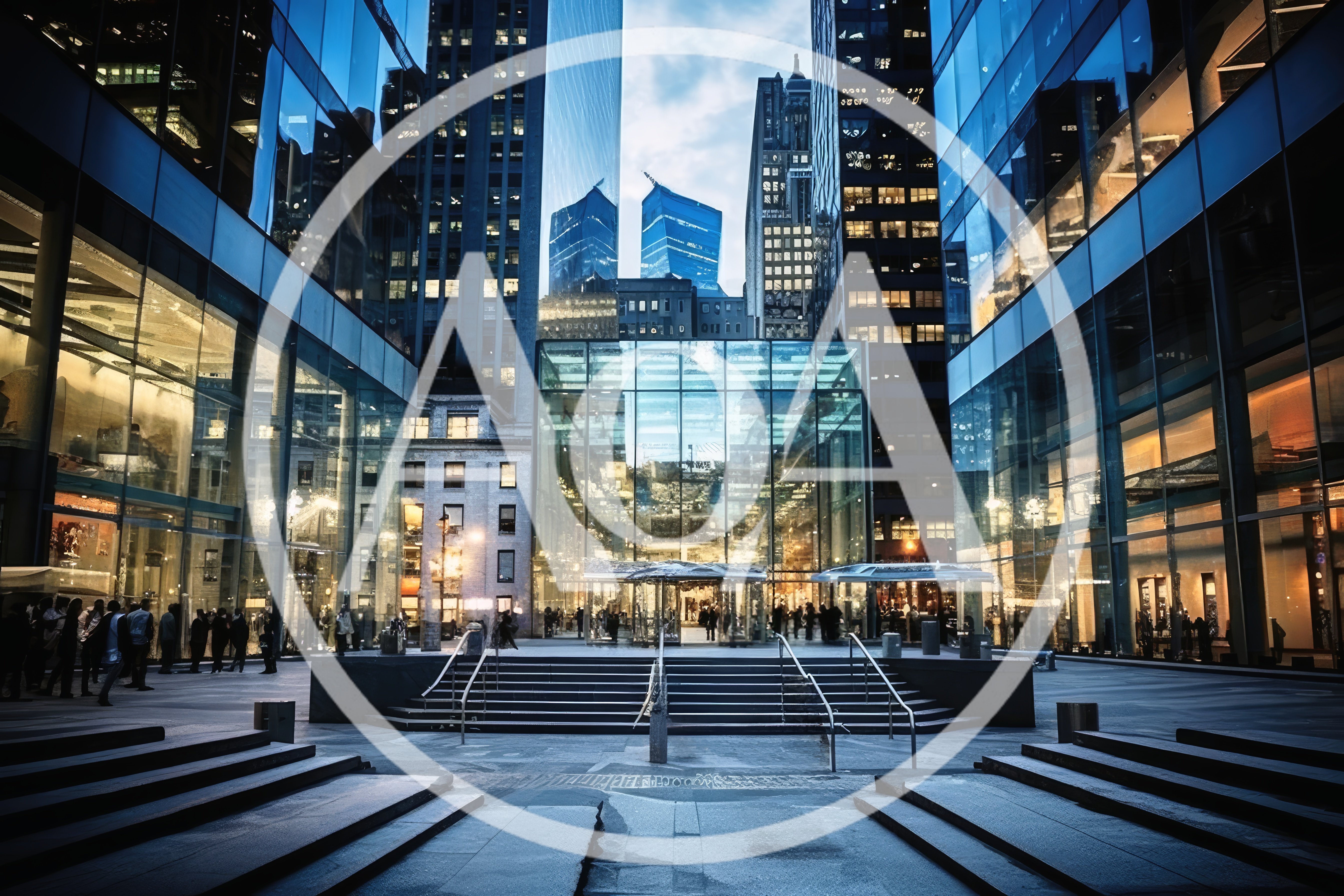 Modern Glass Architecture Plaza In New York City