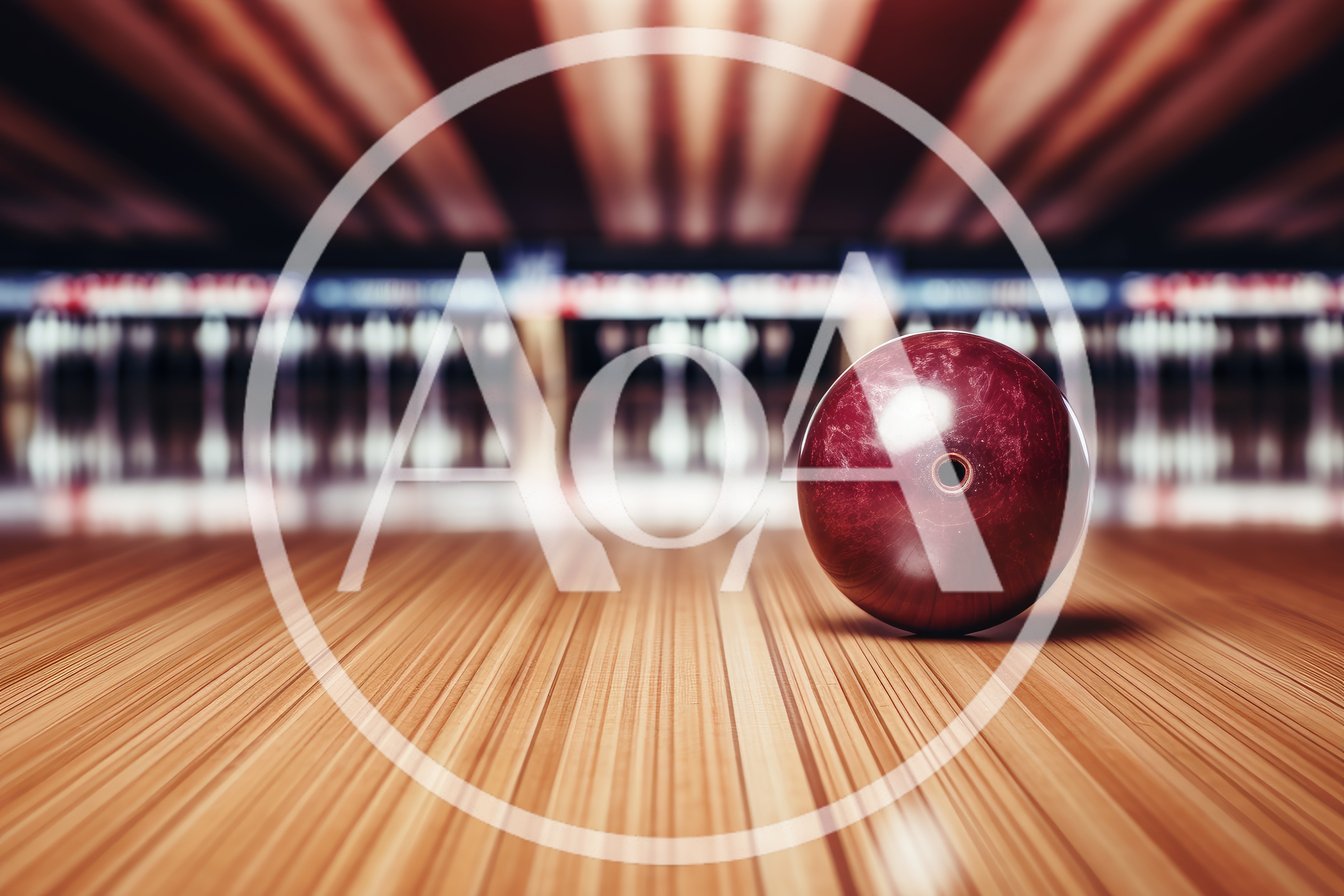 Red Bowling Ball Resting On A Wooden Lane