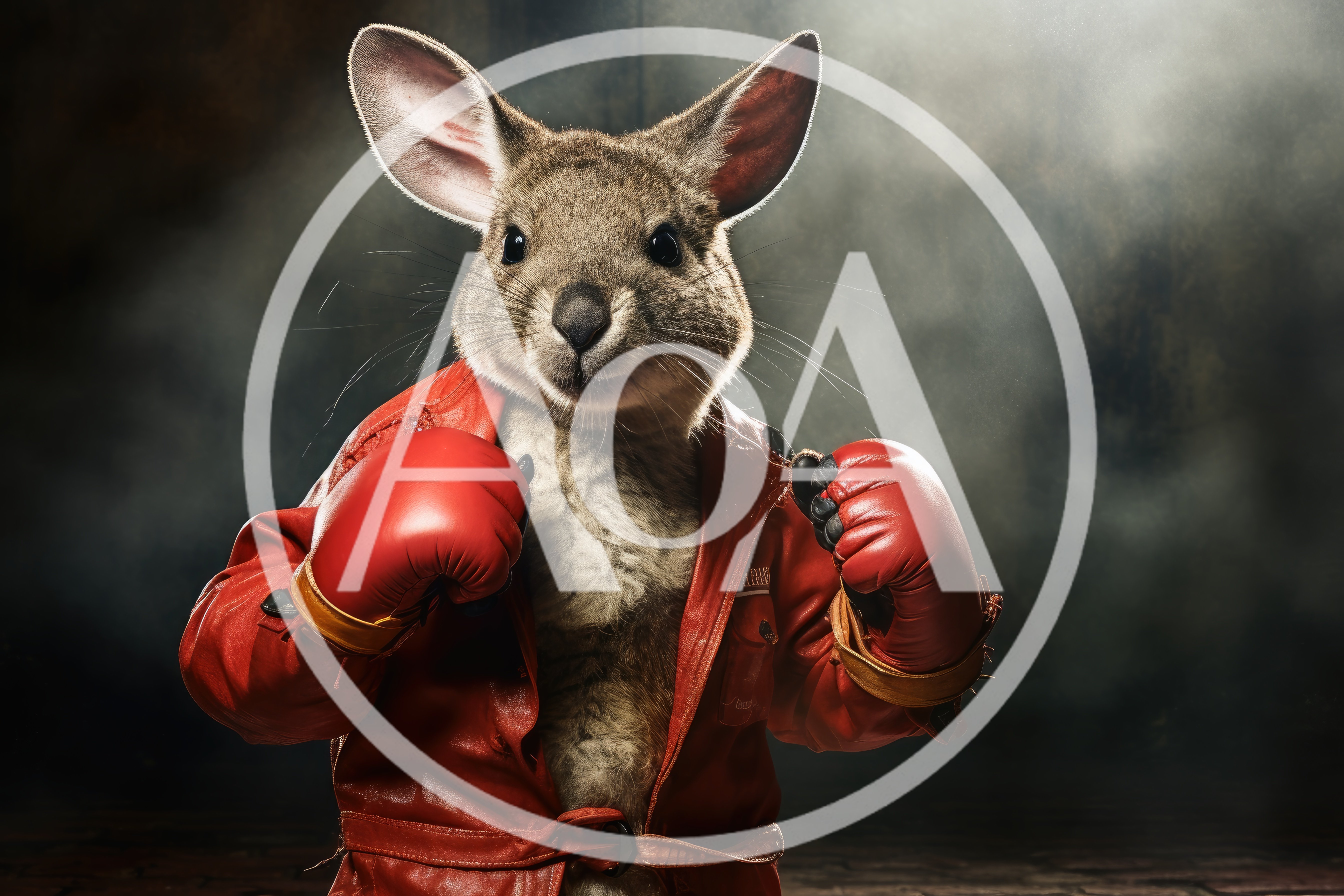 Anthropomorphic Kangaroo Boxer Wearing Red Leather Jacket