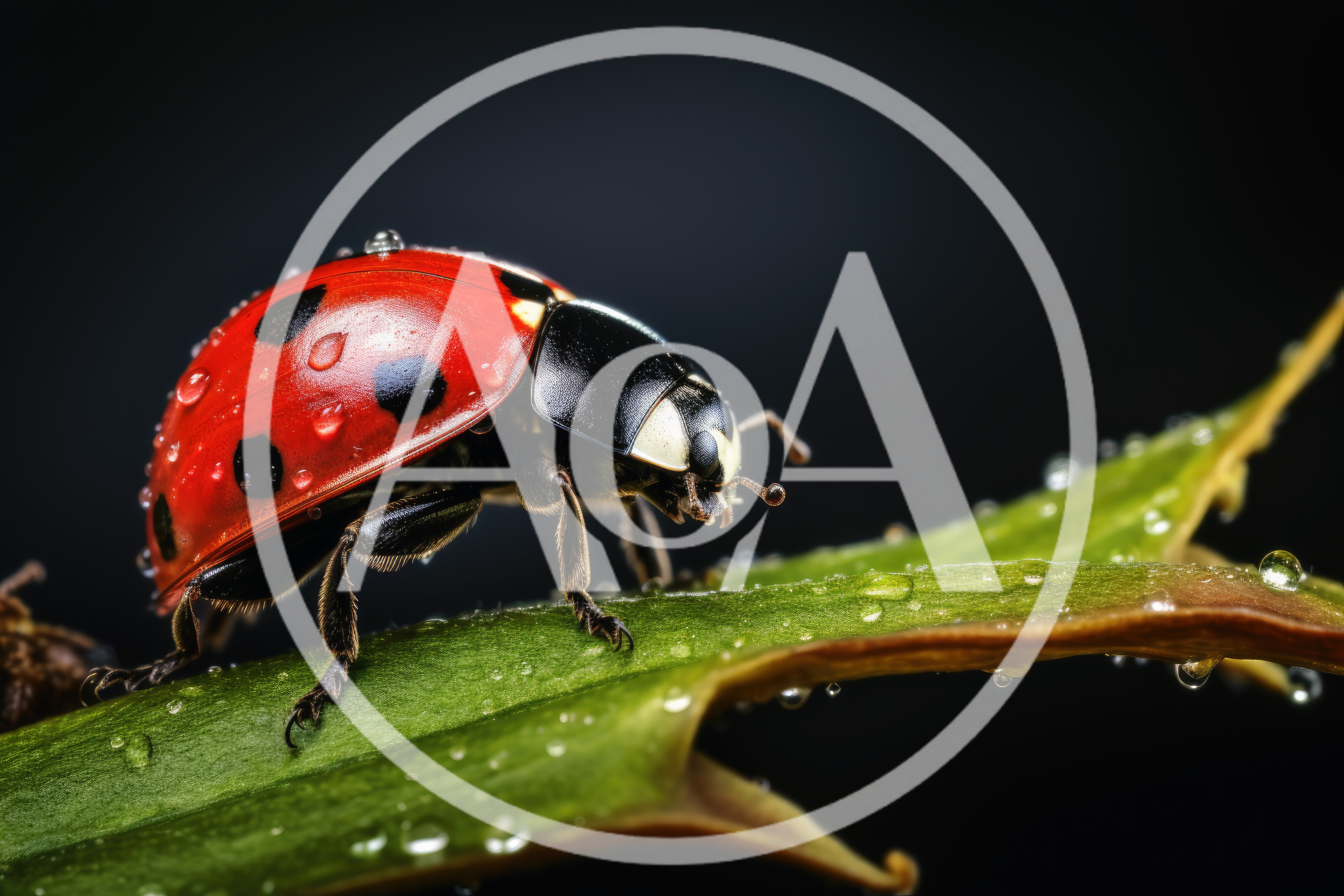 Macro Shot Of A Ladybug On A Dewy Leaf
