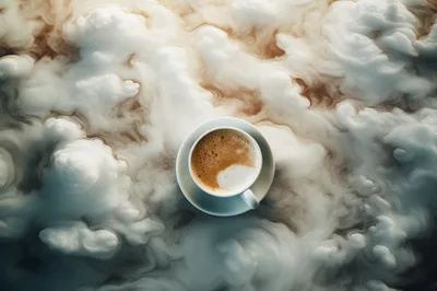 Coffee Cup Resting On A Bed Of Clouds