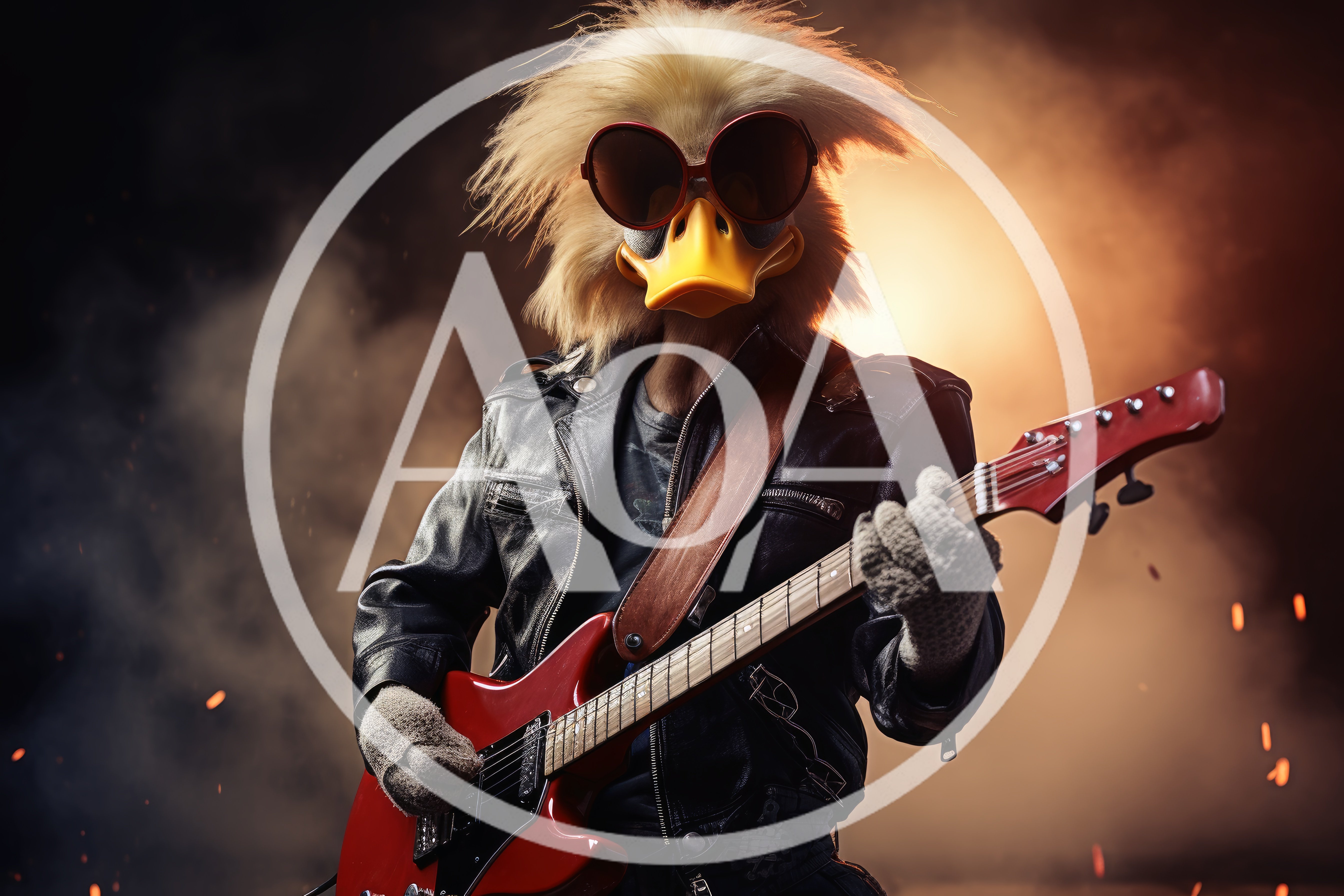 Rock Star Duck Character Playing Electric Guitar