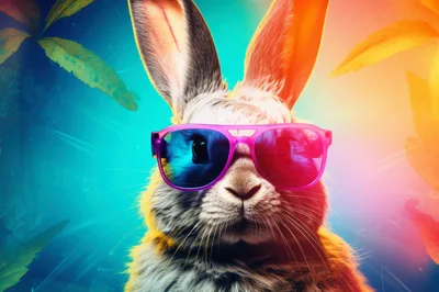 Cool Rabbit Wearing Pink 3D Glasses