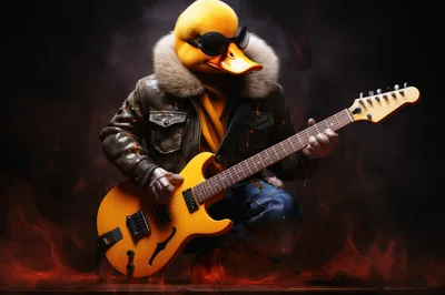 Cool Duck Musician Playing Electric Guitar