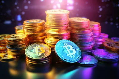Stacks Of Glowing Bitcoin Cryptocurrency Coins