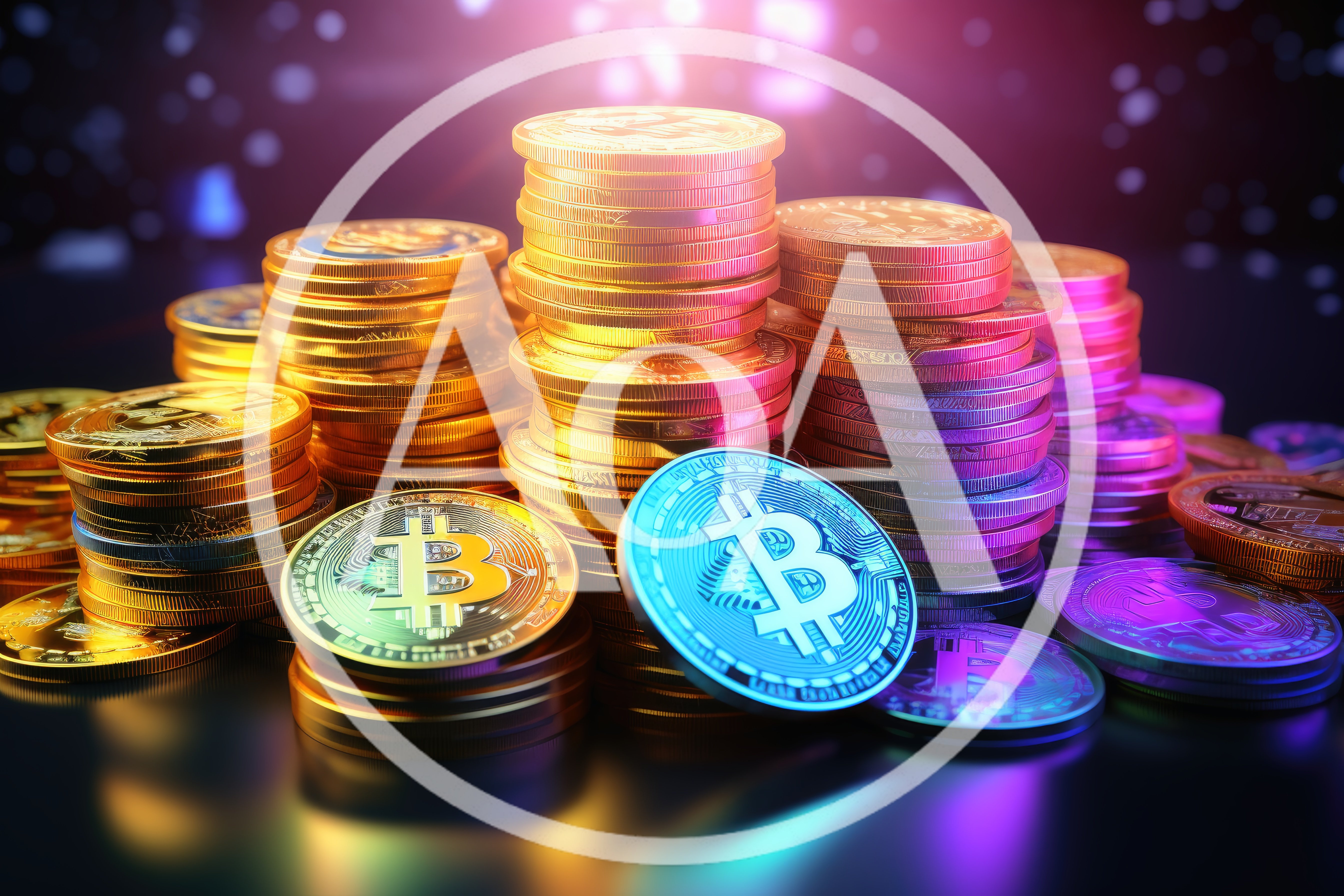 Stacks Of Glowing Bitcoin Cryptocurrency Coins