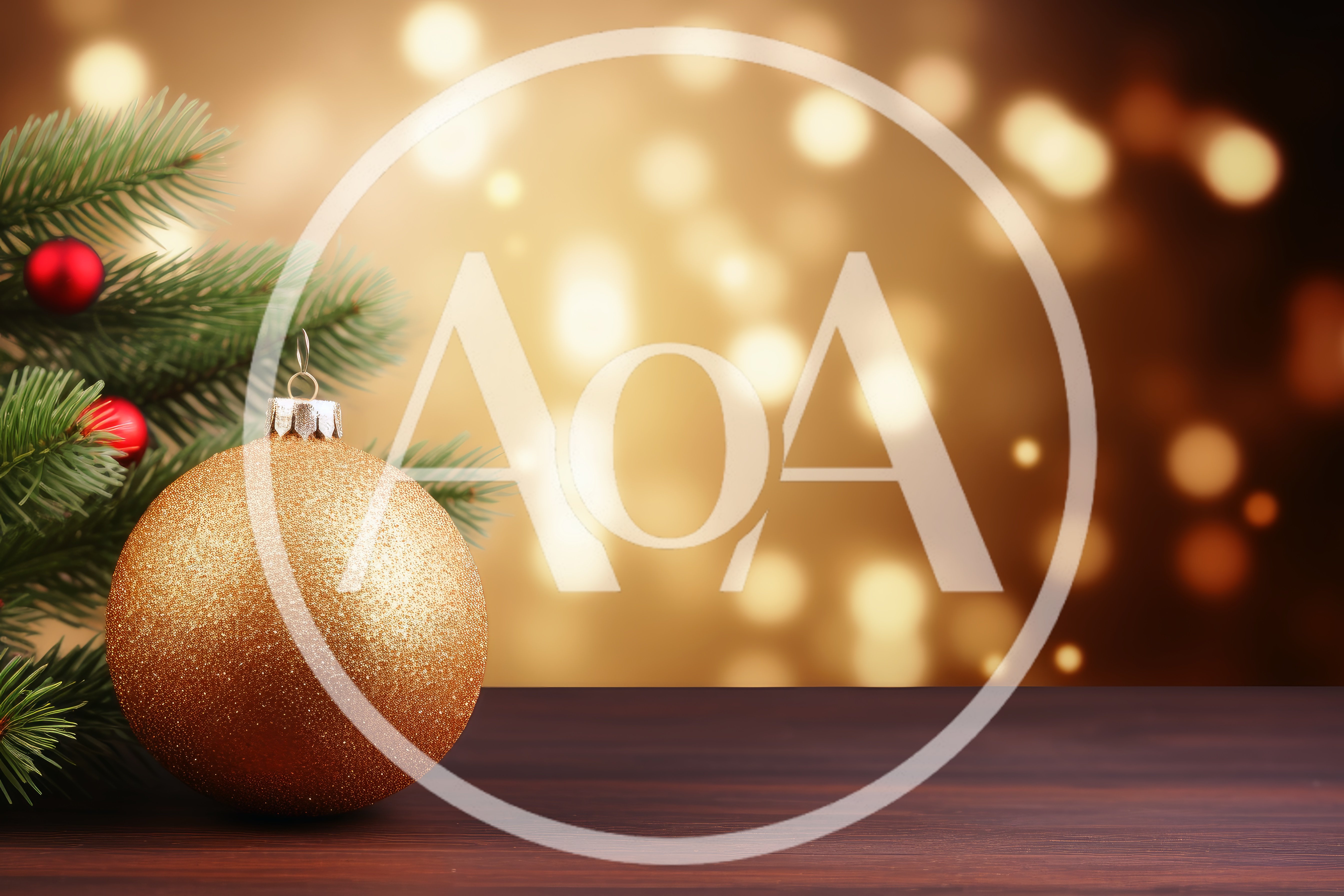 Golden Christmas Ornament on Wooden Table