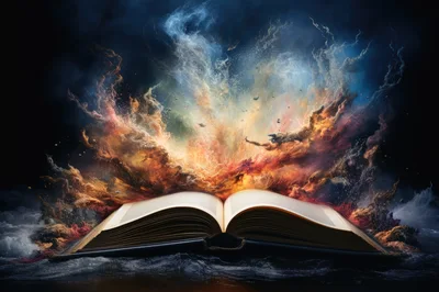 Open Book With Magical Cosmic Energy Explosion
