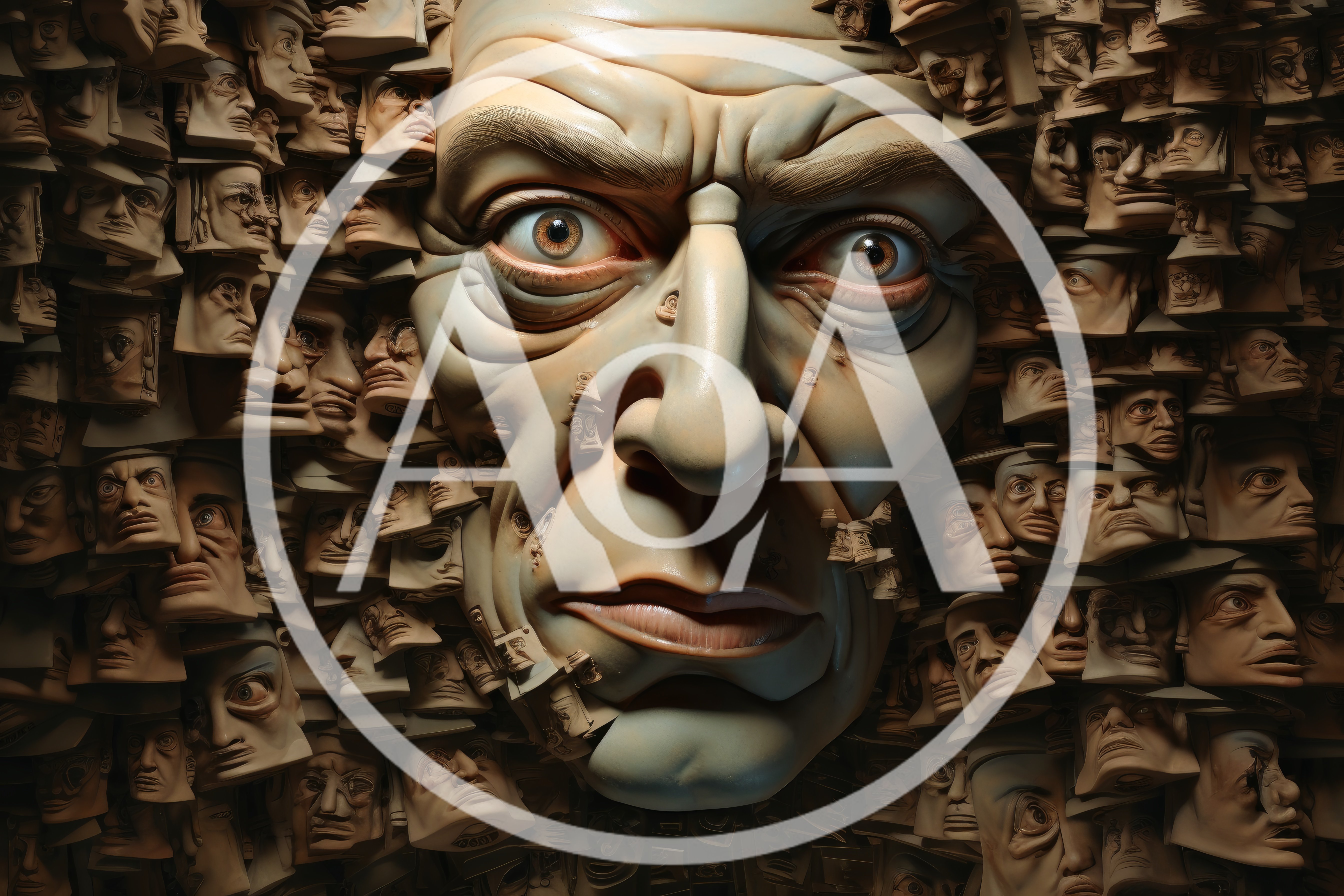 Surreal Sculpture Of A Giant Face Surrounded By Small Faces