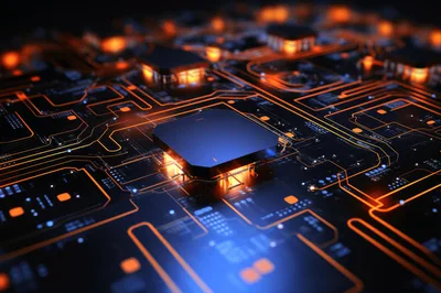 Futuristic Microchip Processor On Glowing Circuit Board