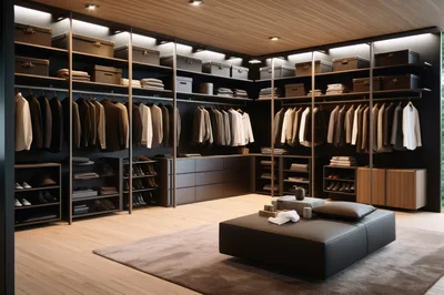 Modern Luxury Walk In Closet With Organized Clothing