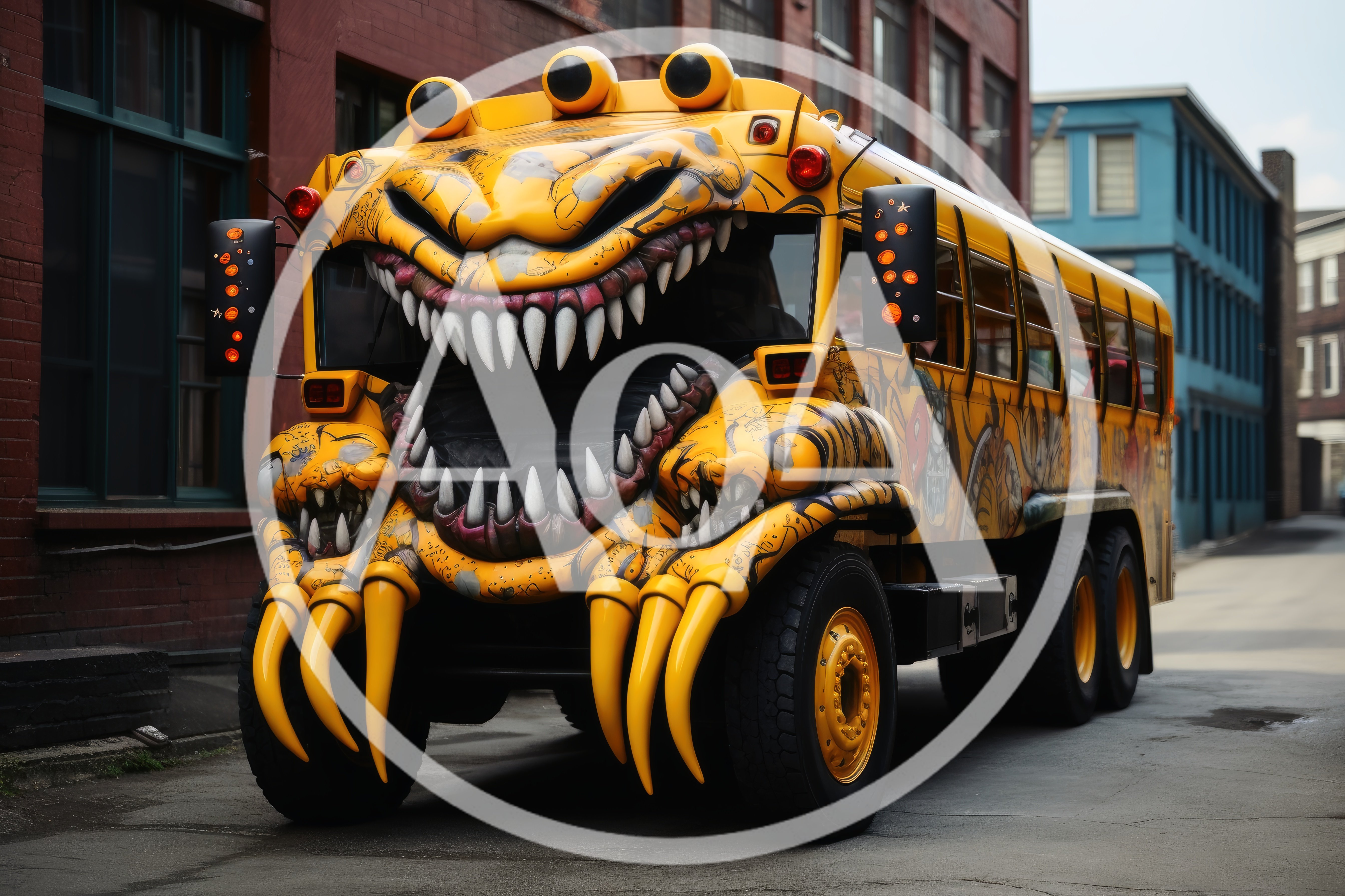Custom Monster School Bus With Sharp Teeth And Claws