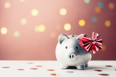 White Piggy Bank With Red Bow
