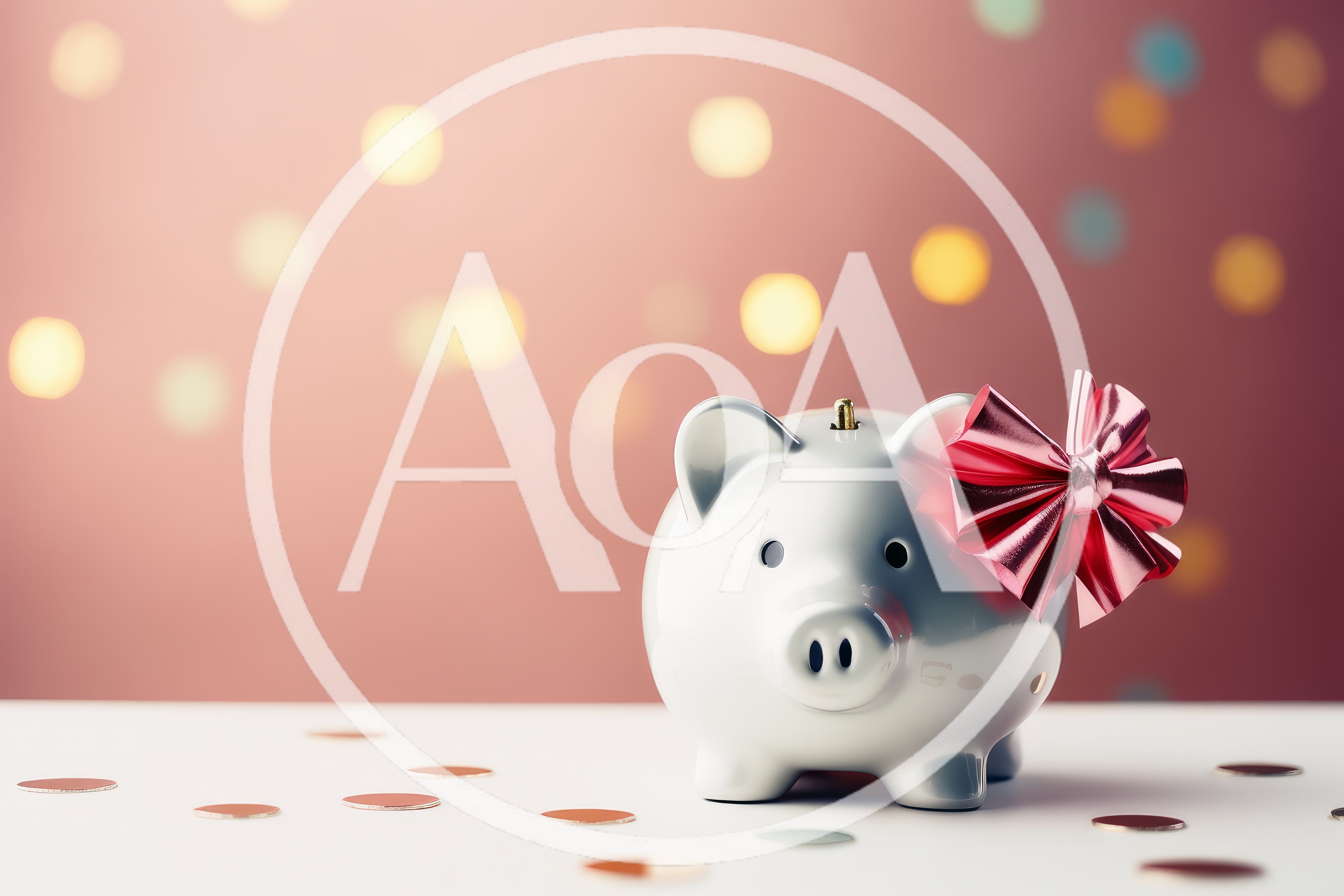 White Piggy Bank With Red Bow