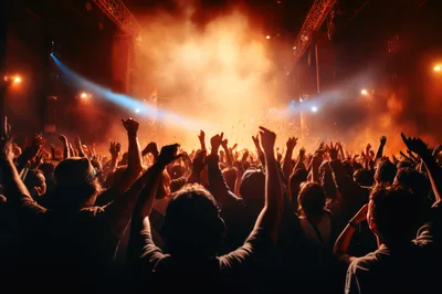 Crowd With Raised Hands At A Music Concert