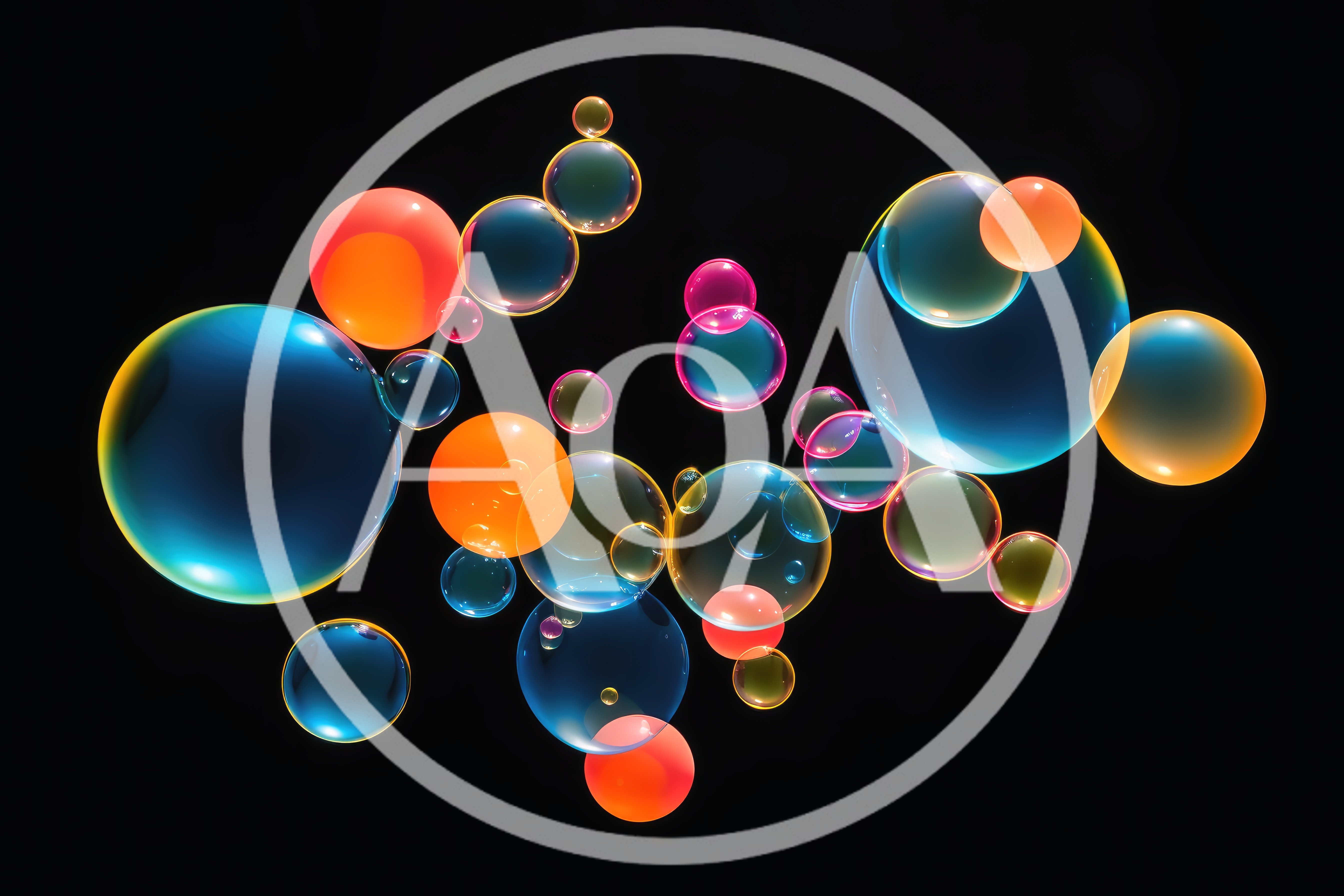 Floating Colorful Soap Bubbles On Black Background