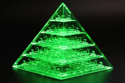 Glowing Green Acrylic Pyramid Sculpture