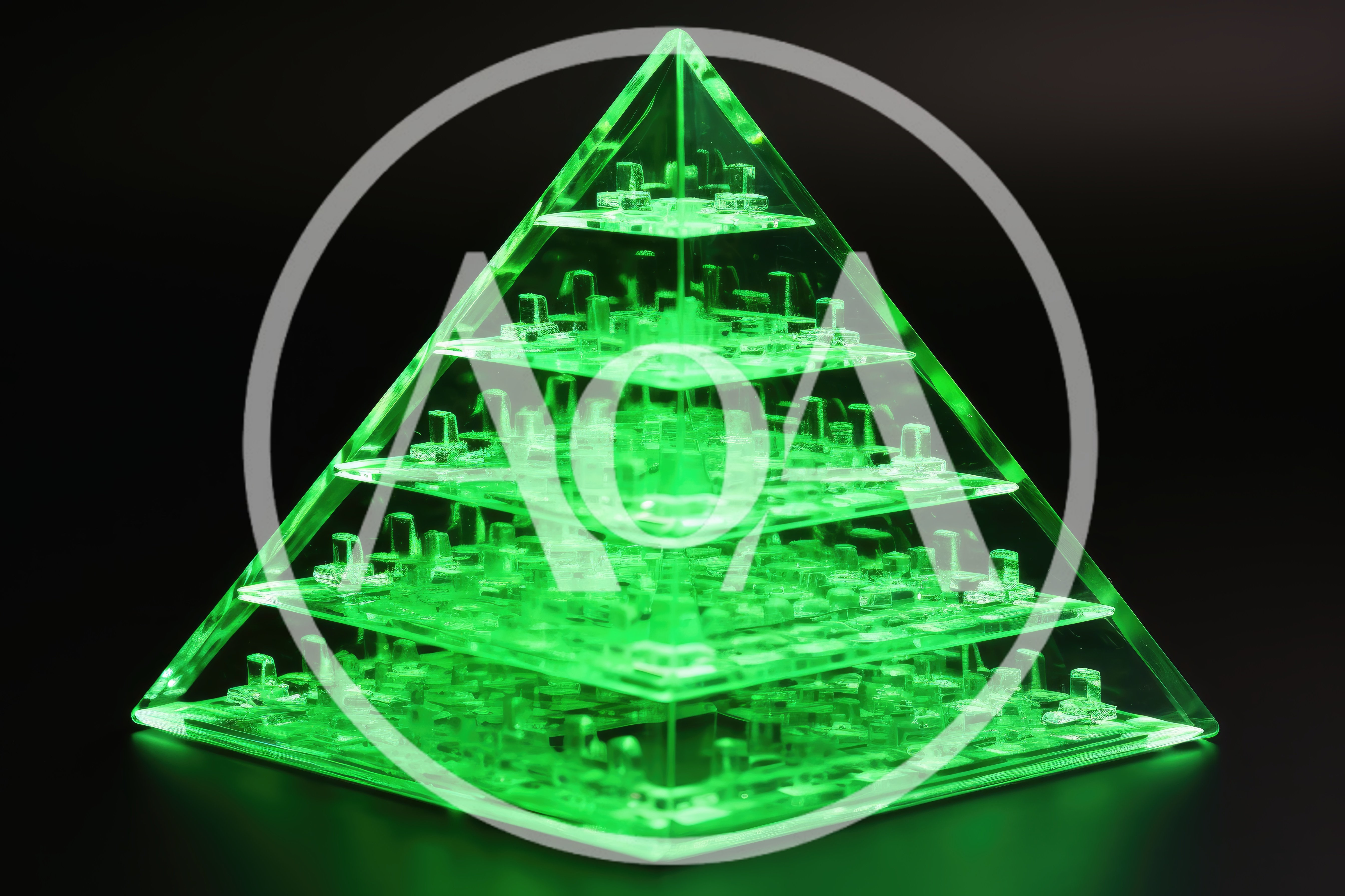 Glowing Green Acrylic Pyramid Sculpture