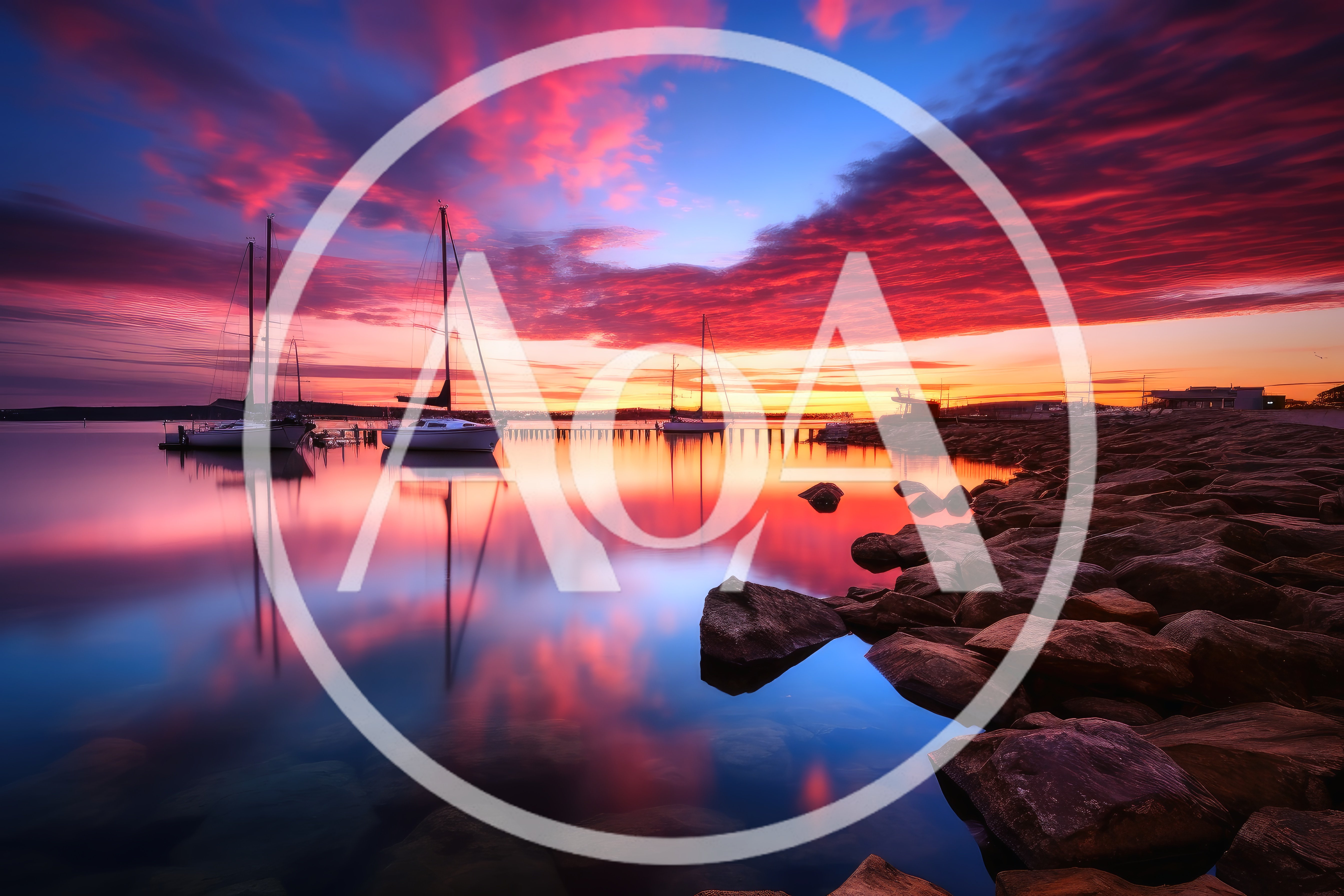 Sailboats Moored At Sunset Over Calm Water