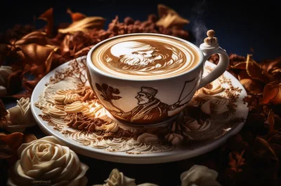 Artistic Latte With Portrait Illustration In A Cup