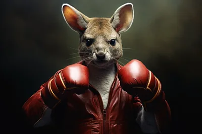 Anthropomorphic Kangaroo Wearing Boxing Gloves And Leather Jacket