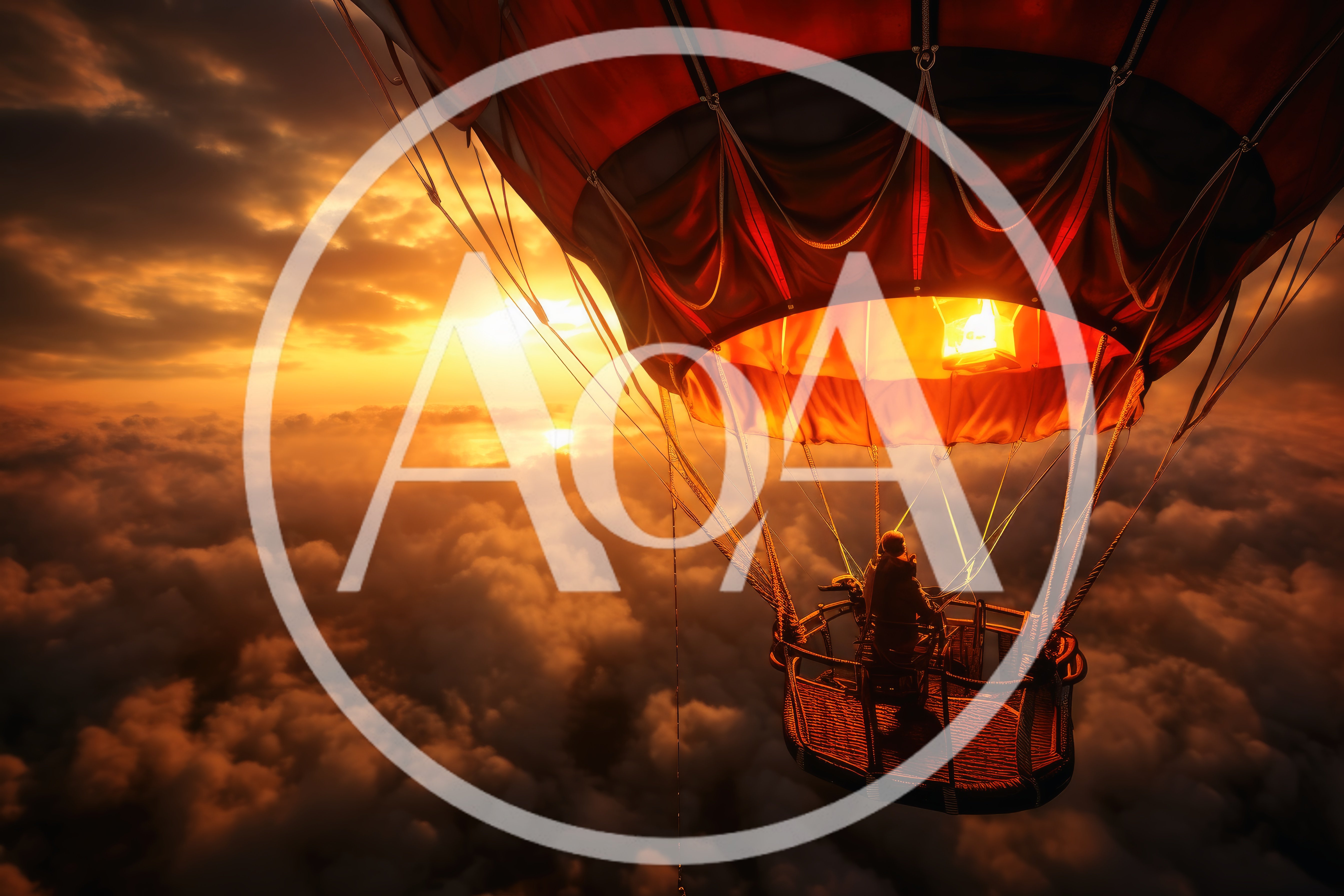 Hot Air Balloon Pilot Soaring Above Clouds At Sunset