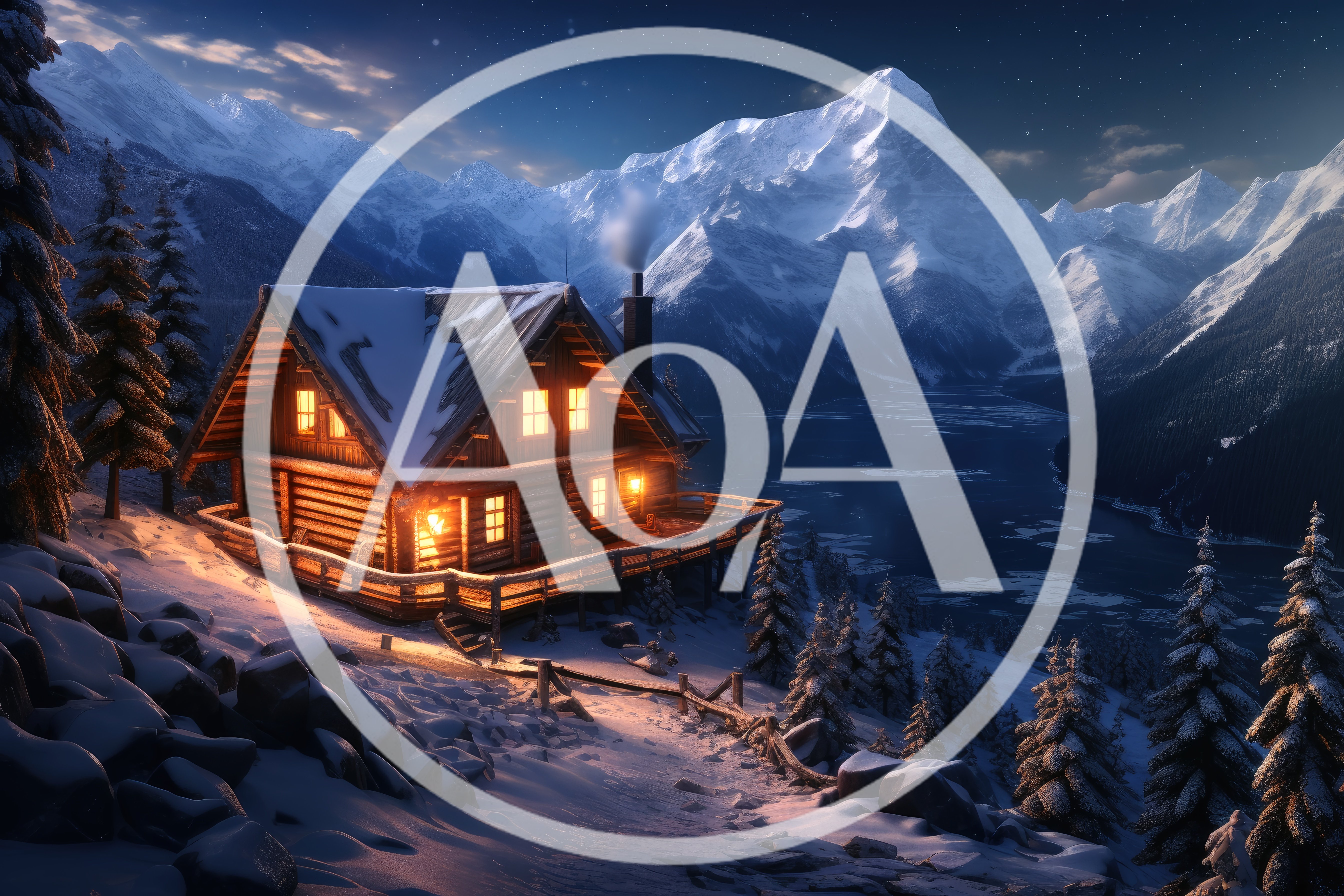 Cozy Log Cabin Overlooking Frozen Mountain Lake
