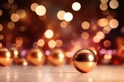 Single Golden Christmas Ornament On Reflective Surface